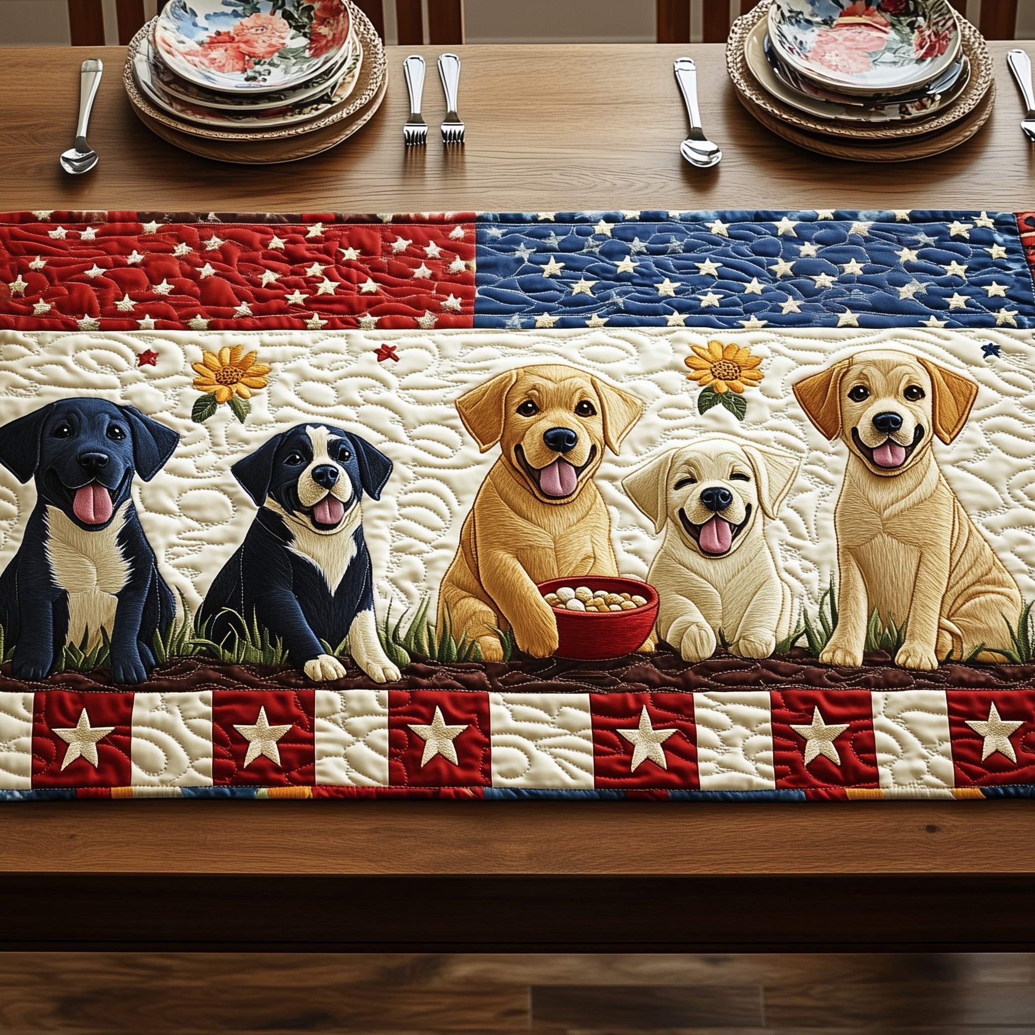 Labrador Retriever Quilted Table Runner Holiday Table Runner Best Independence Gift