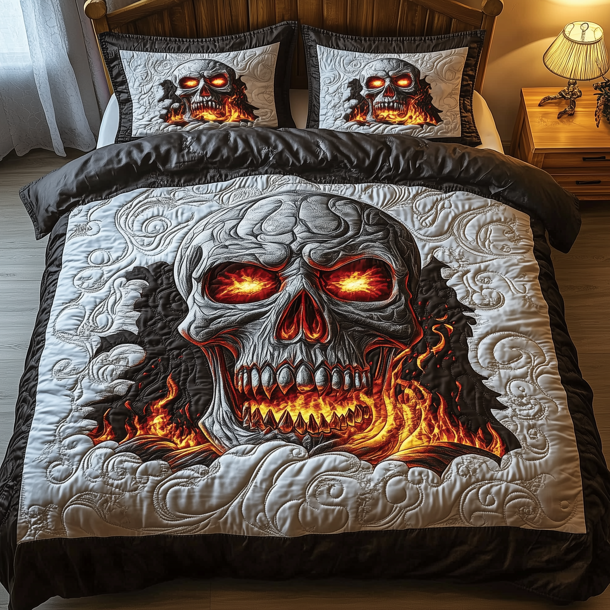 Lava Skull Quilted Bedding Set Mens Bedroom Decor Unique Skull Gifts - Tradiviet