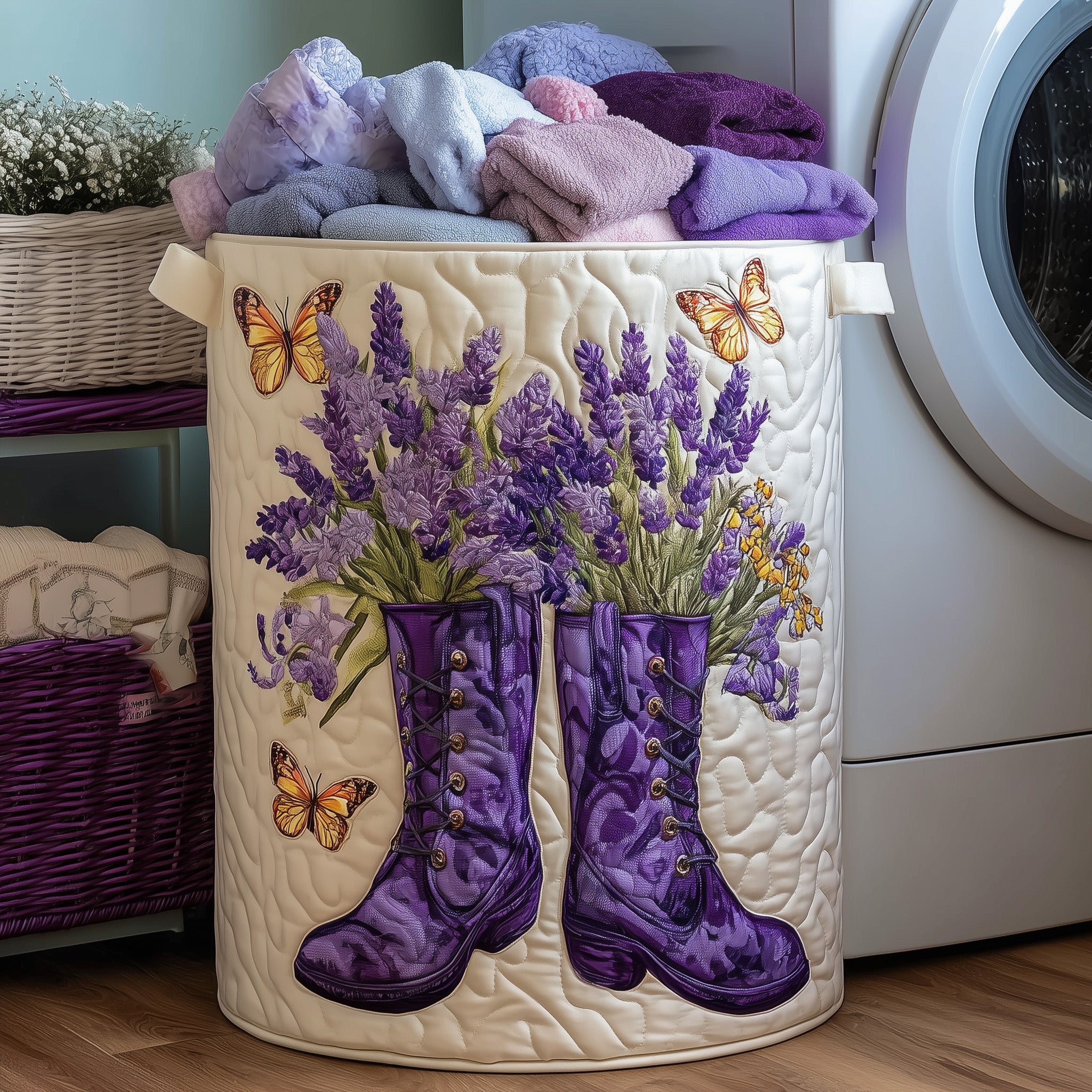 Lavender Boots Quilted Laundry Basket Cute Laundry Hamper Happy Mother's Day - Tradiviet
