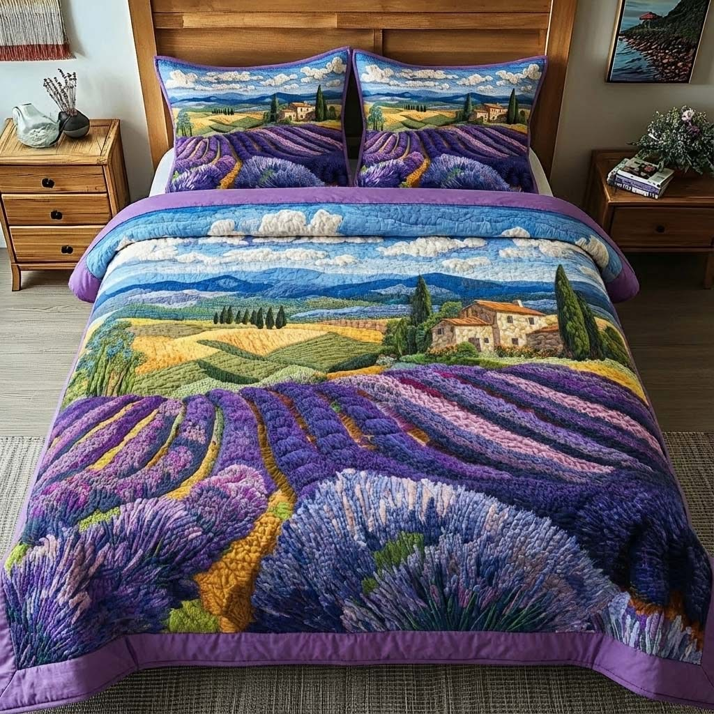 Lavender Field Quilt Bedding Set Purple Duvet Covers King Gift for Flowers Enthusiast