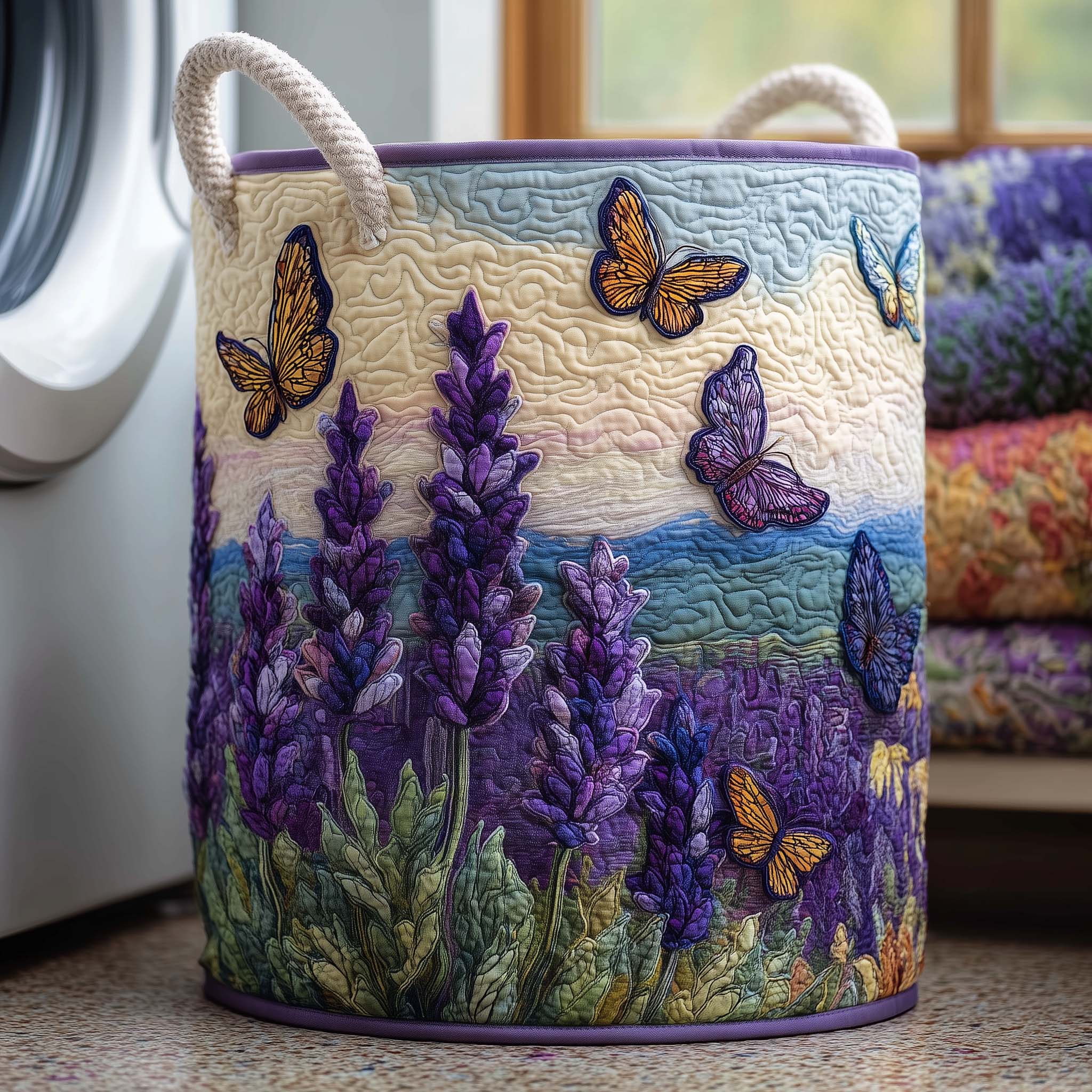 Lavender Flight Quilted Laundry Basket Aesthetic Storage Baskets Mother's Day Gifts - Tradiviet