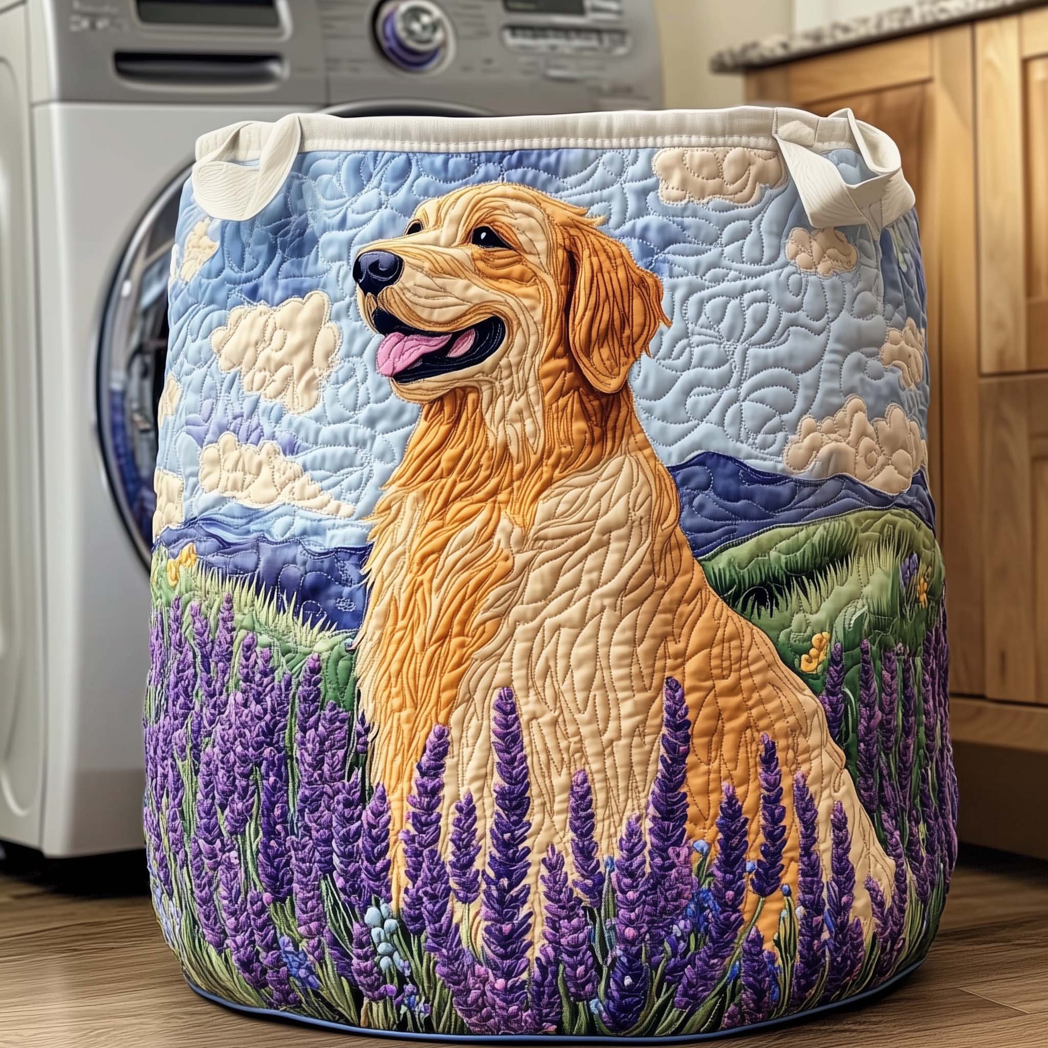 Lavender Golden Quilted Laundry Basket Best Laundry Hamper Best Family Gifts - Tradiviet