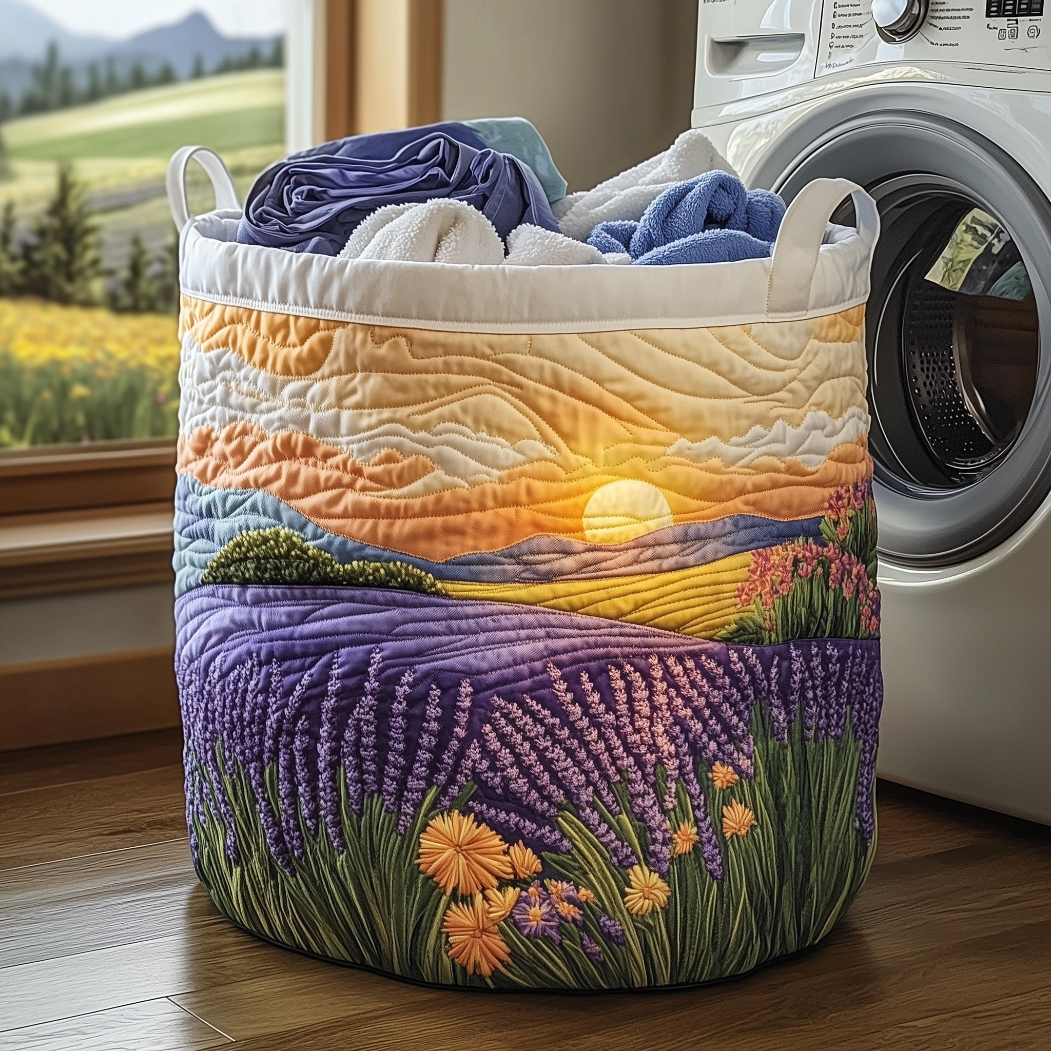 Lavender Meadow Quilted Laundry Basket Nice Storage Baskets Best Gifts For Dad - Tradiviet