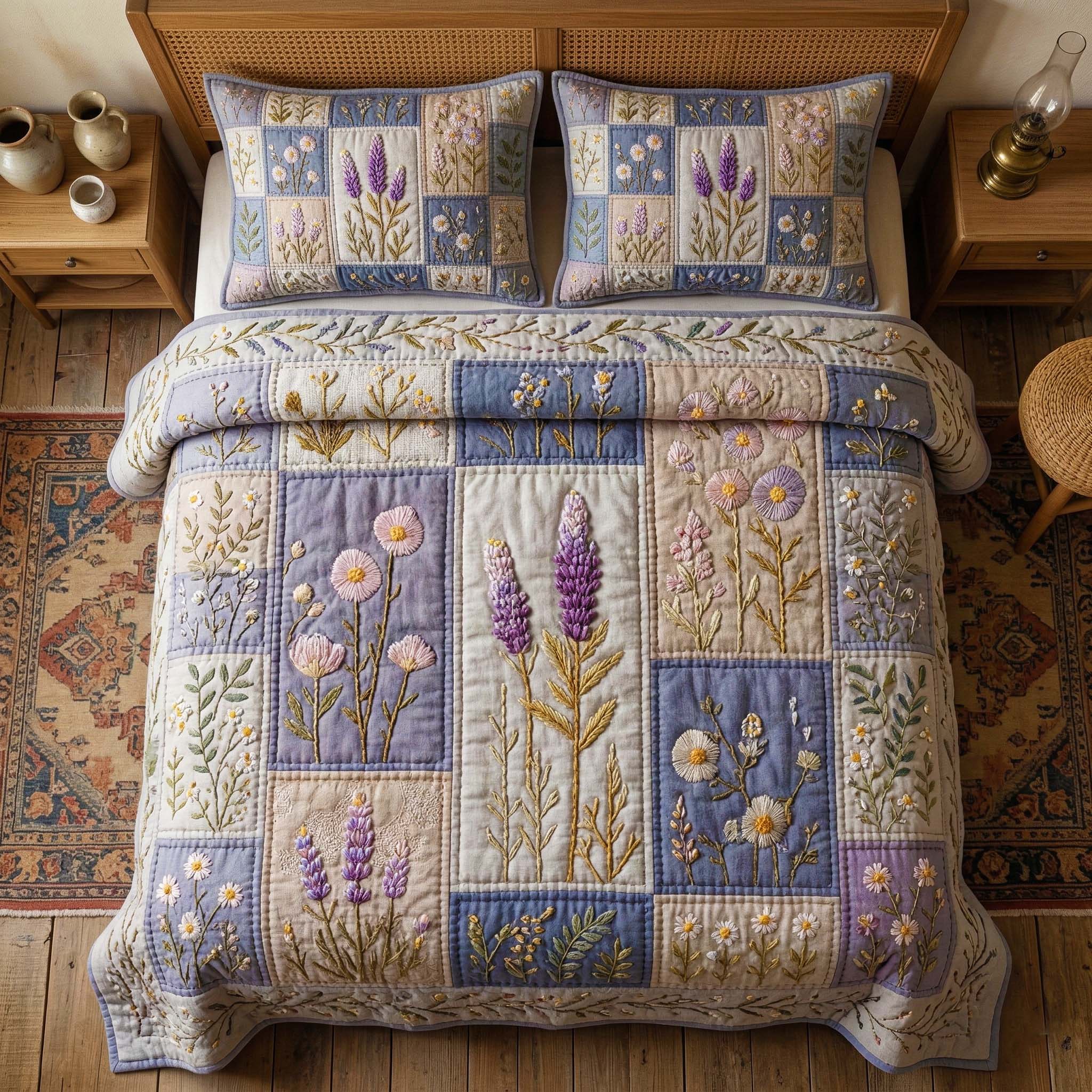Lavender Patchwork Quilted Bedding Set Holiday Decorations Gift For Home Decor - Tradiviet
