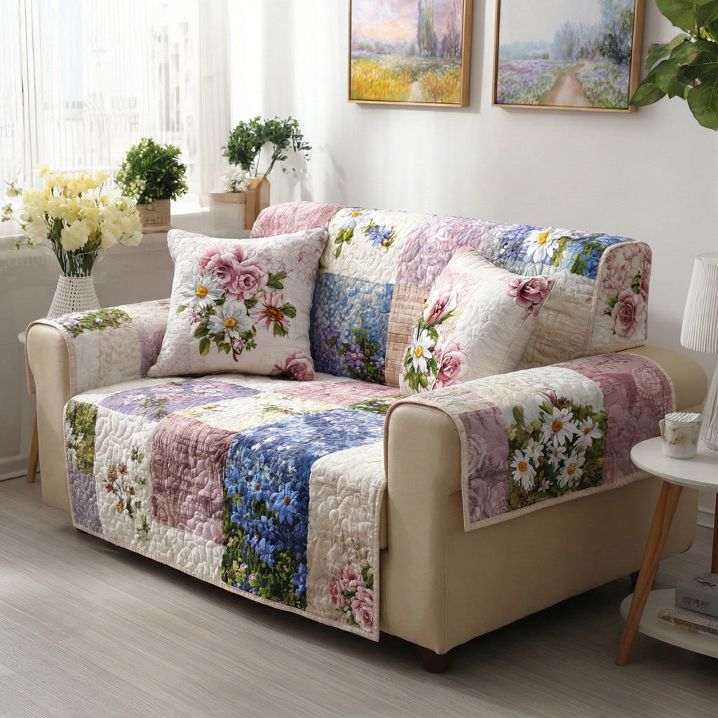 Lavender Quilt Mix Quilted Sofa Cover Lavender Floral Home Decor
