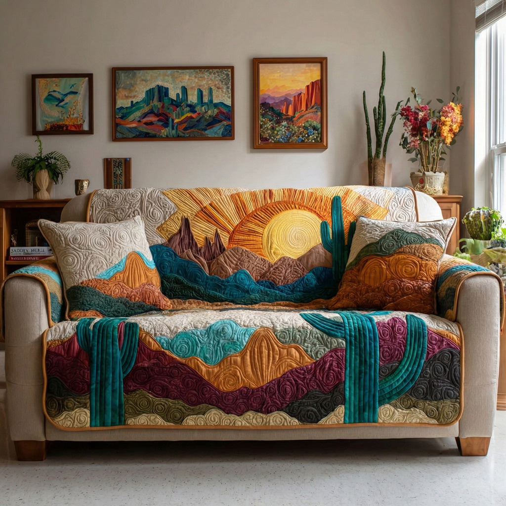 Layered Mesa Sunset Quilted Sofa Cover Mesa Sunset Landscape Gift For Desert Lovers