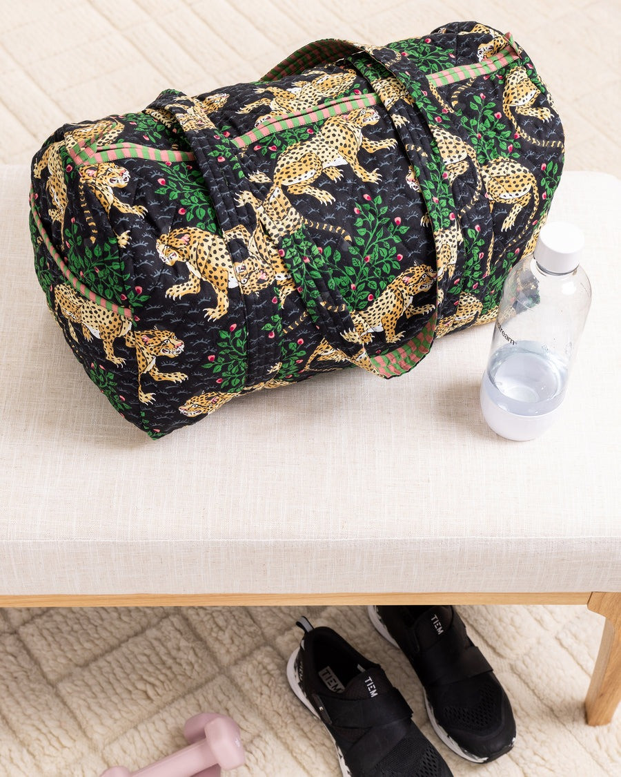 Leopard Jungle Quilted Duffle Bag Dark Botanical Cheetah Bag Gift For Him - Tradiviet