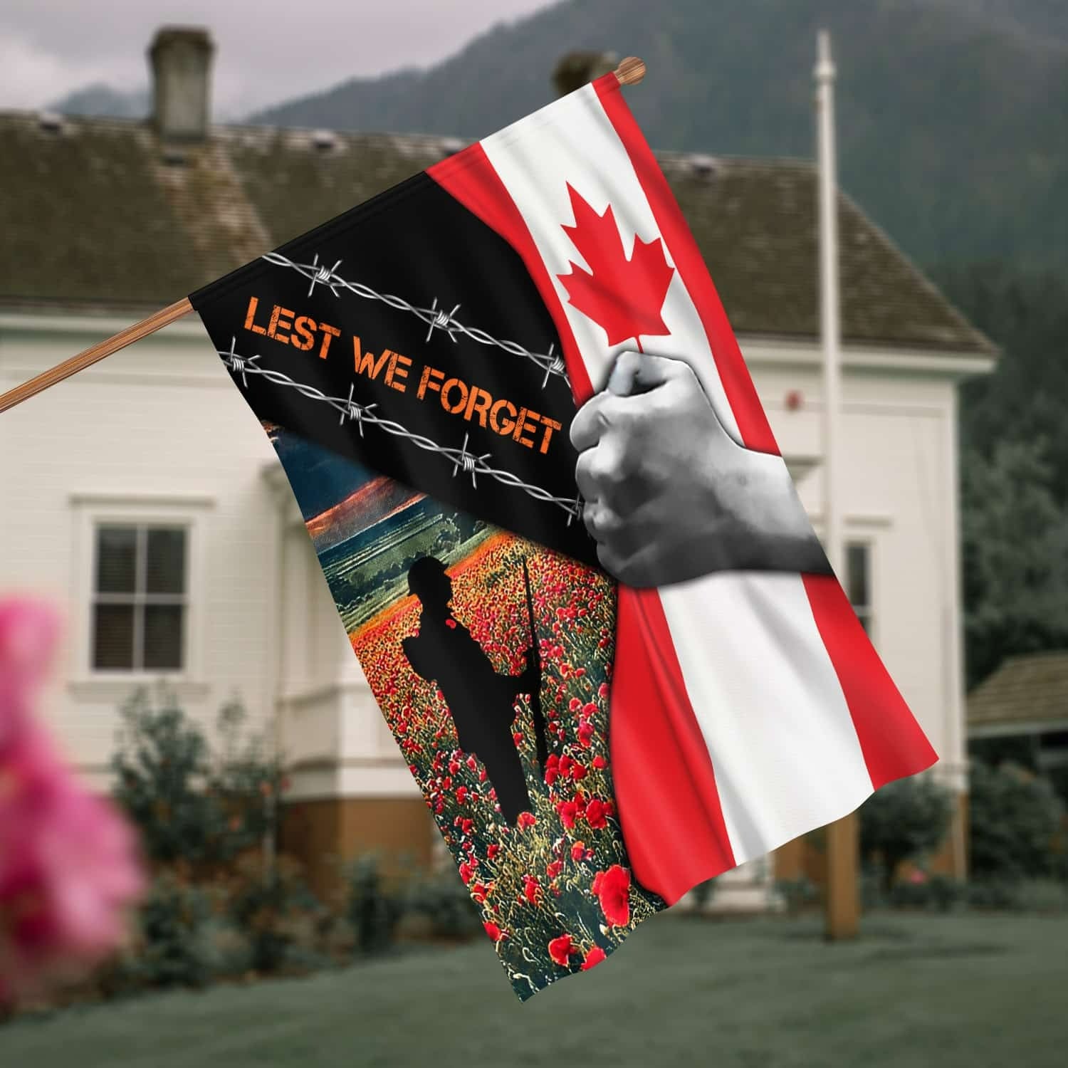 Lest We Forget Canada Veteran Memory Outdoor Garden Flag Remembrance Day Flag Men Gift - Tradiviet - Image 2