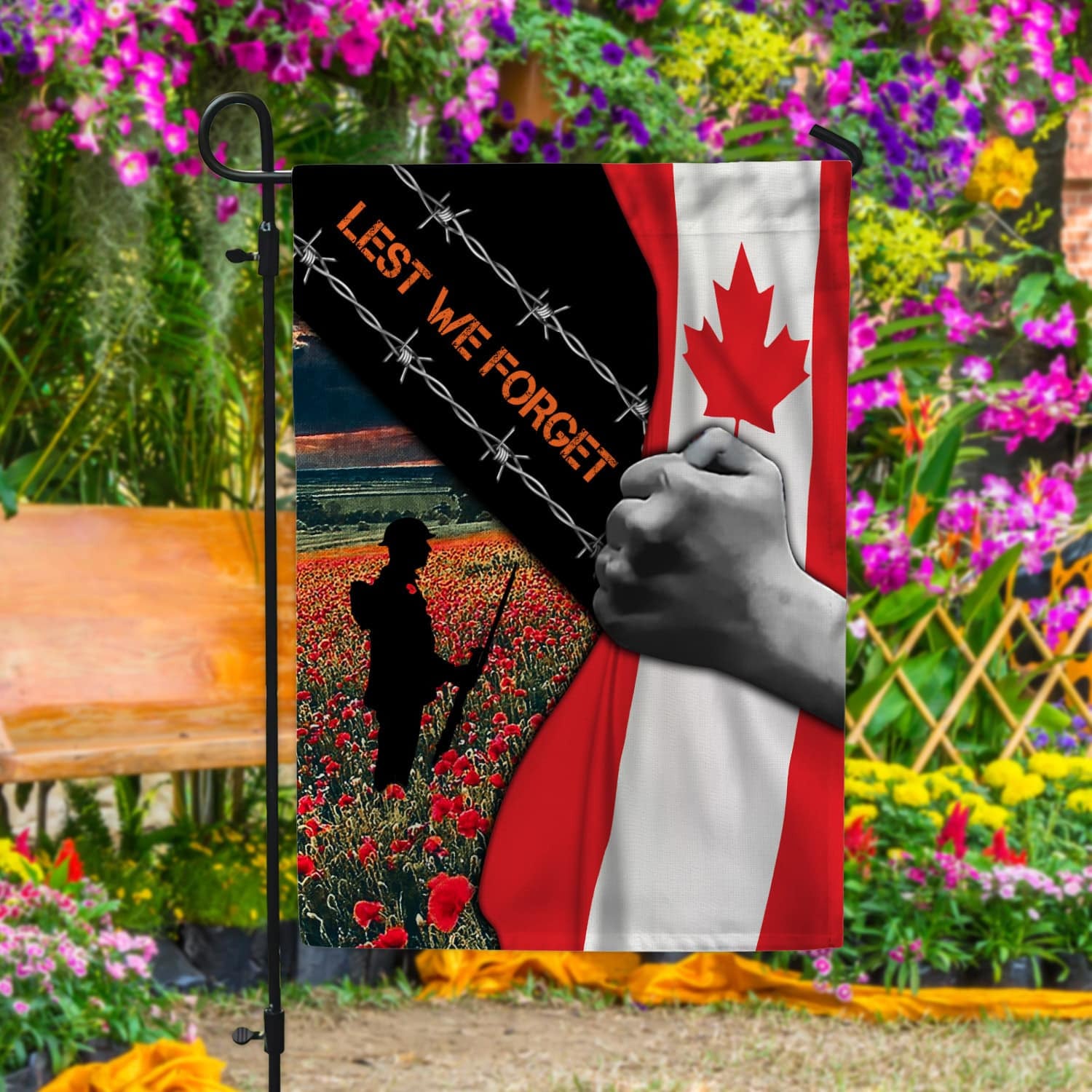 Lest We Forget Canada Veteran Memory Outdoor Garden Flag Remembrance Day Flag Men Gift - Tradiviet