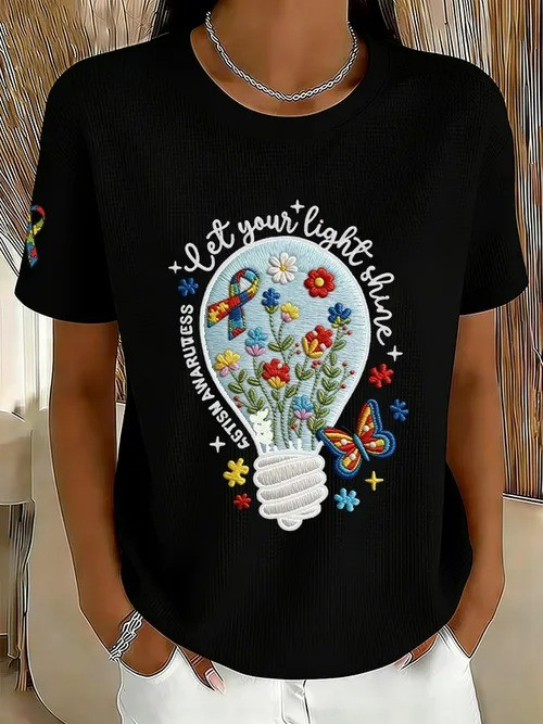 Let Your Light Shine T-Shirt Colorful Flowers And Butterflies Inspirational Support For Autism - Tradiviet - Image 2