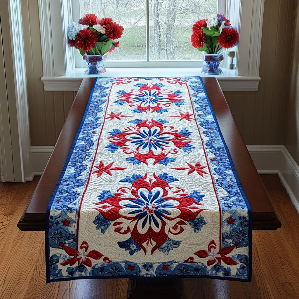 Liberty Blooms Quilted Table Runner  4th Of July Table Runner Best Independence Day Gifts