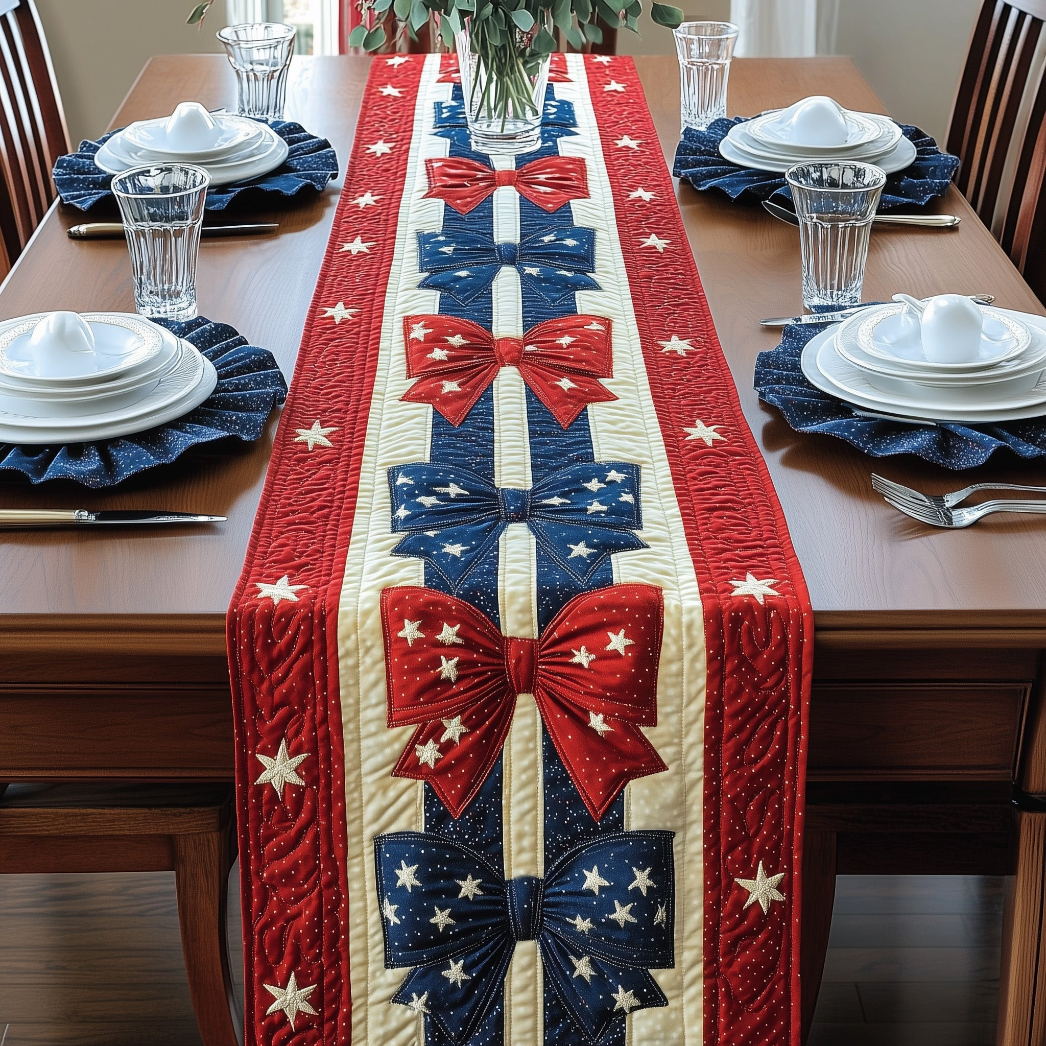 Liberty Bow Quilted Table Runner Holiday Table Runner 4Th Of July Client Gifts