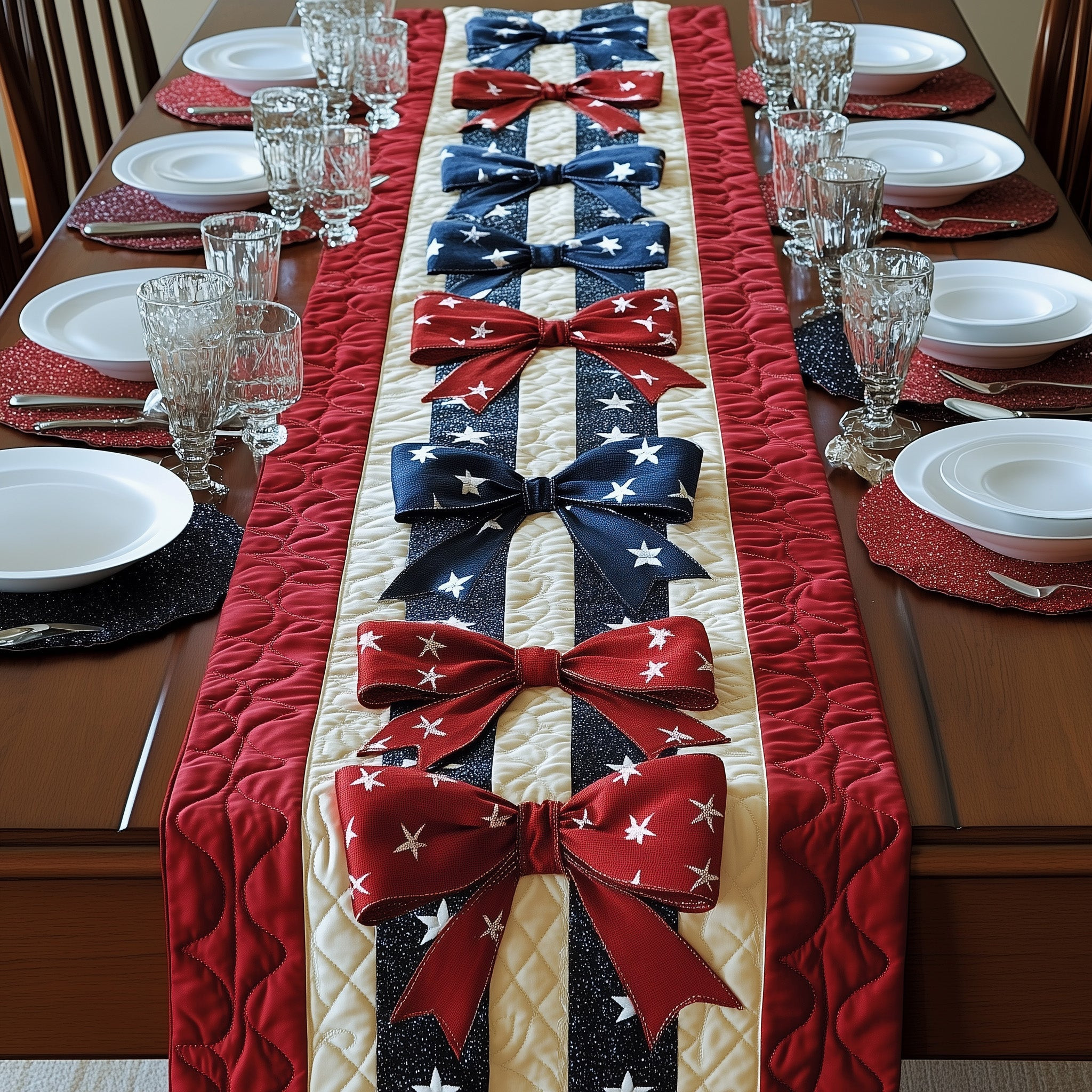Liberty Bow Quilted Table Runner Holiday Table Runner Best Independence Gift