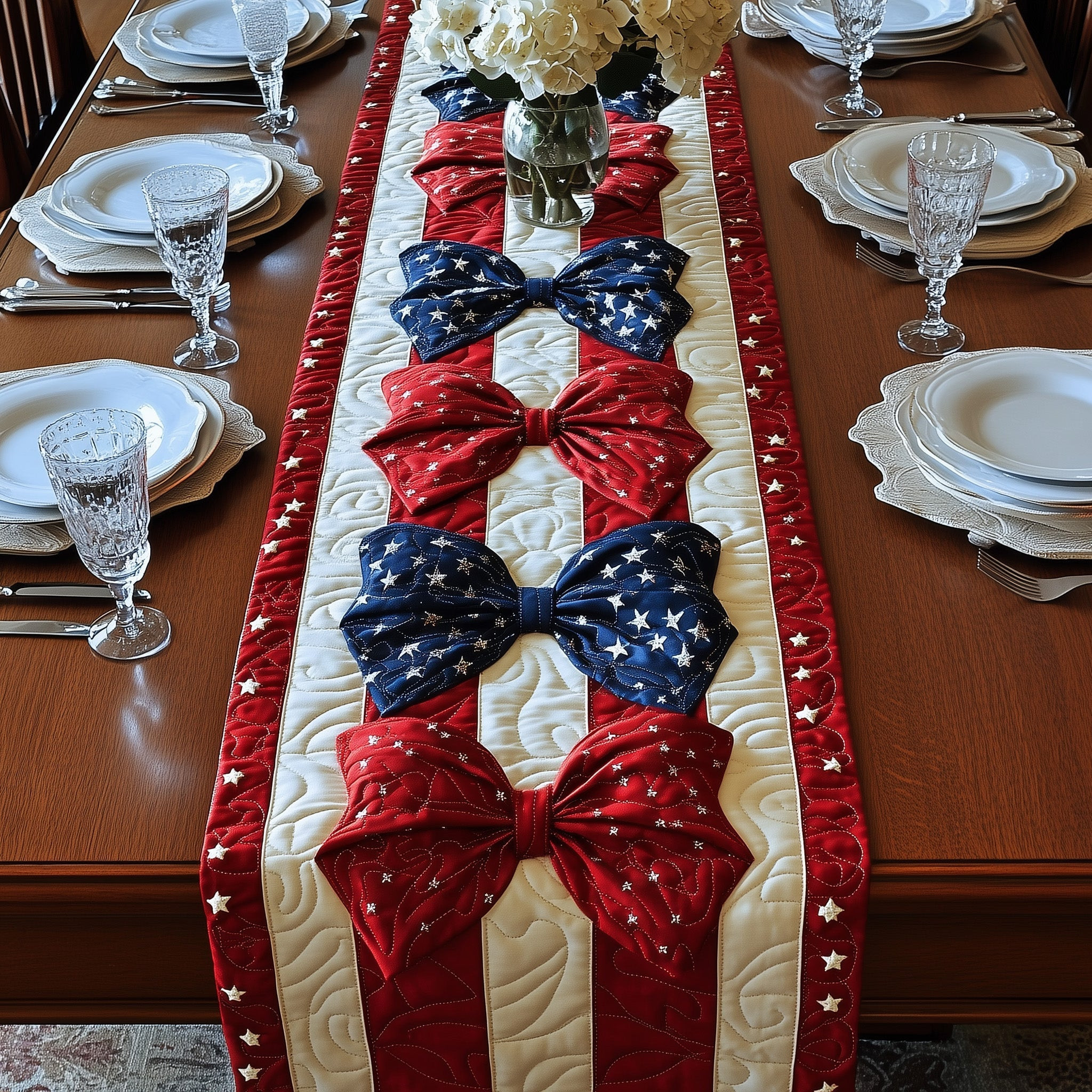 Liberty Bow Quilted Table Runner Holiday Table Runner Fourth Of July Hostess Gifts