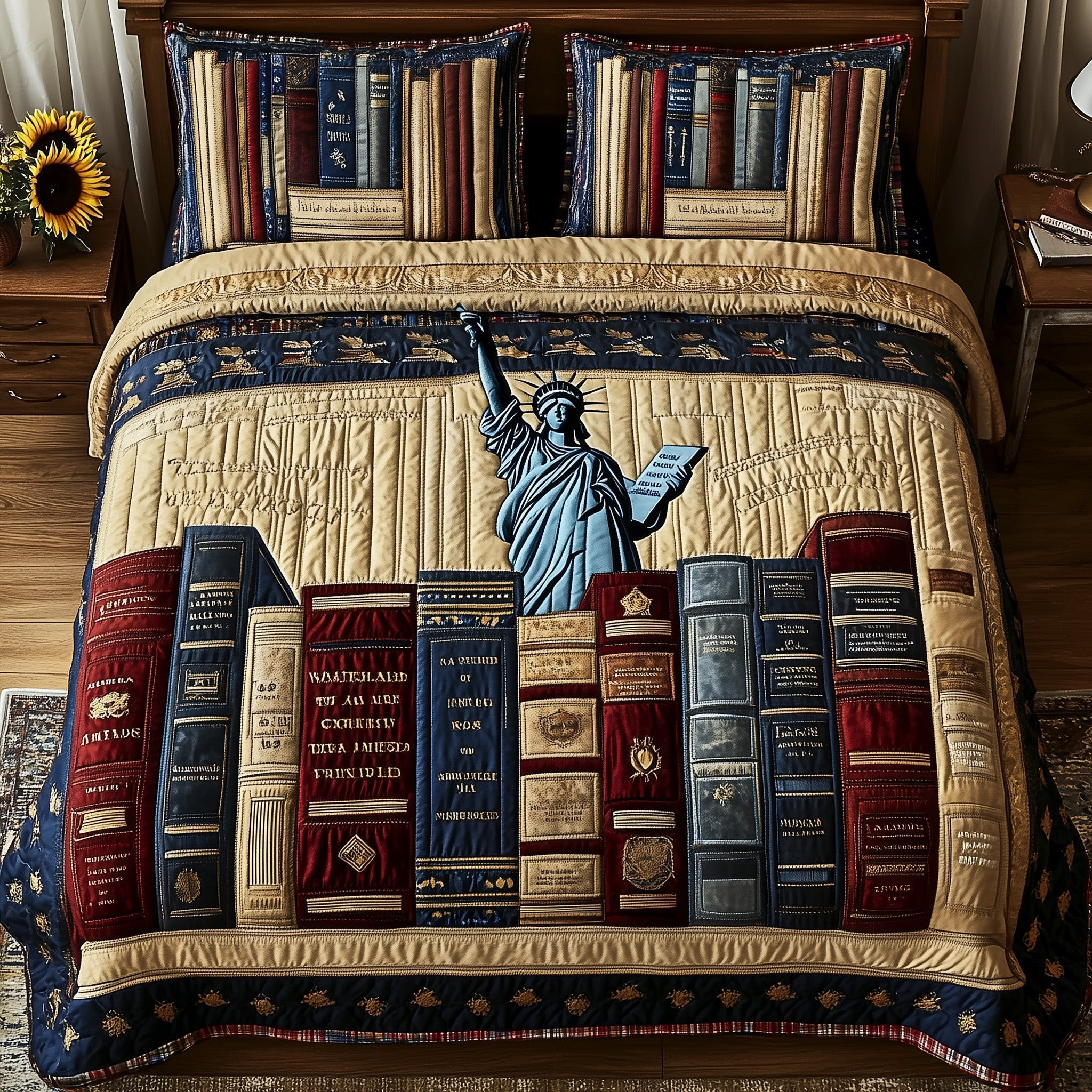 Liberty Dies Where Books Are Banned  Quilted Bedding Set Patritotic Duvet Covers Gifts For Mother In Law
