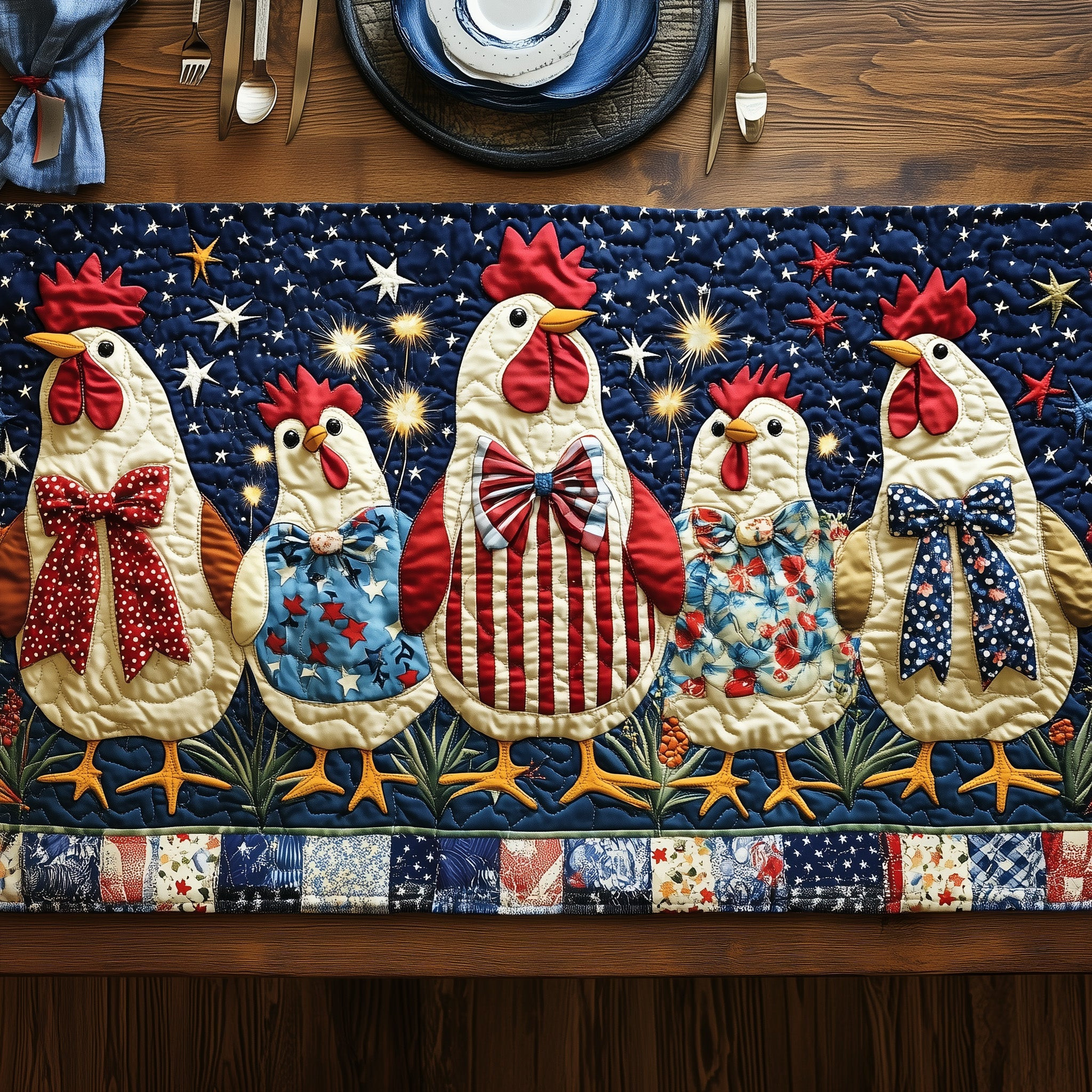 Liberty Hens United Quilted Table Runner  Holiday Table Runner 4Th Of July Client Gifts