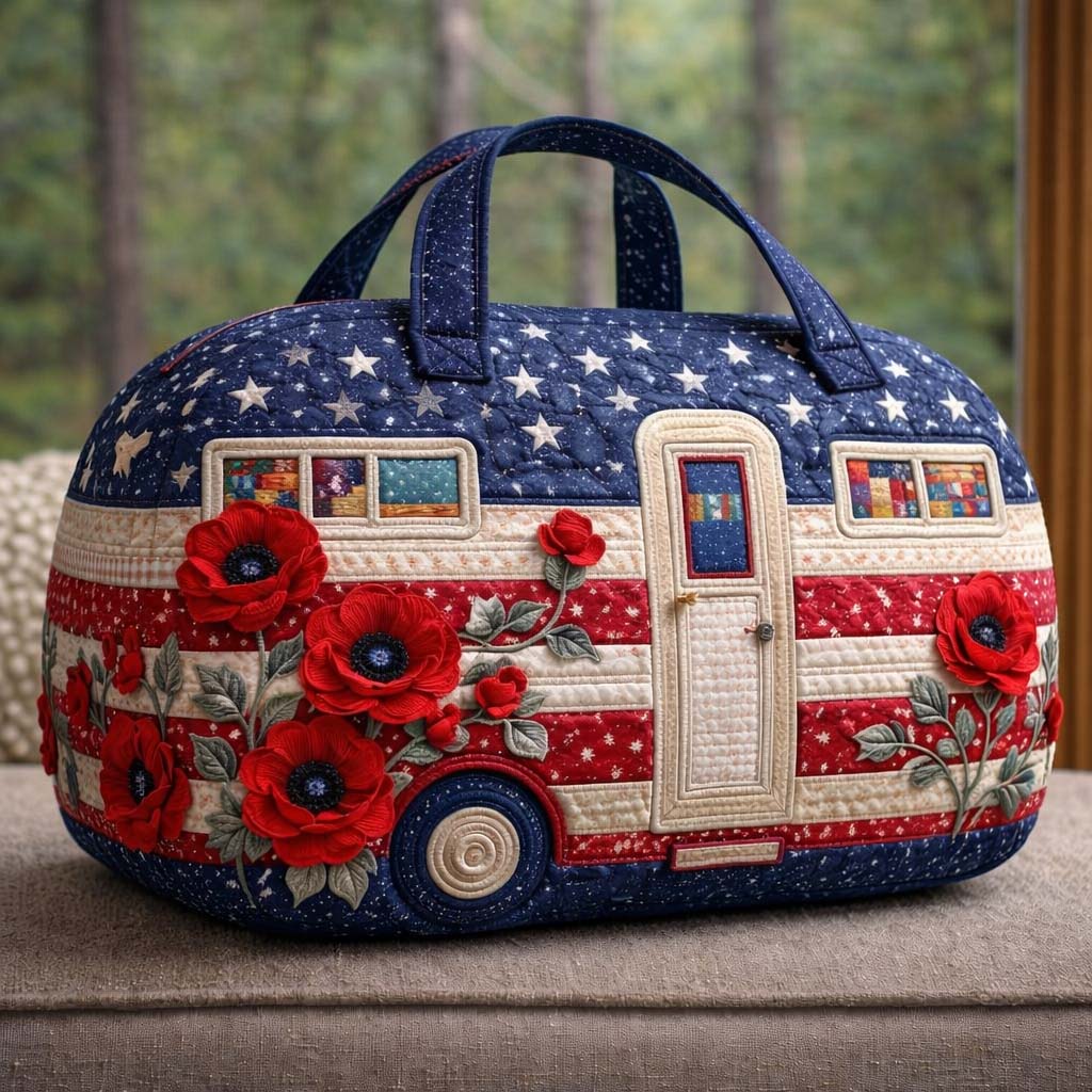 Liberty Heritage Camper Quilted Duffle Bag Patriot Poppies Travel Tote Gifts Ideas - Tradiviet