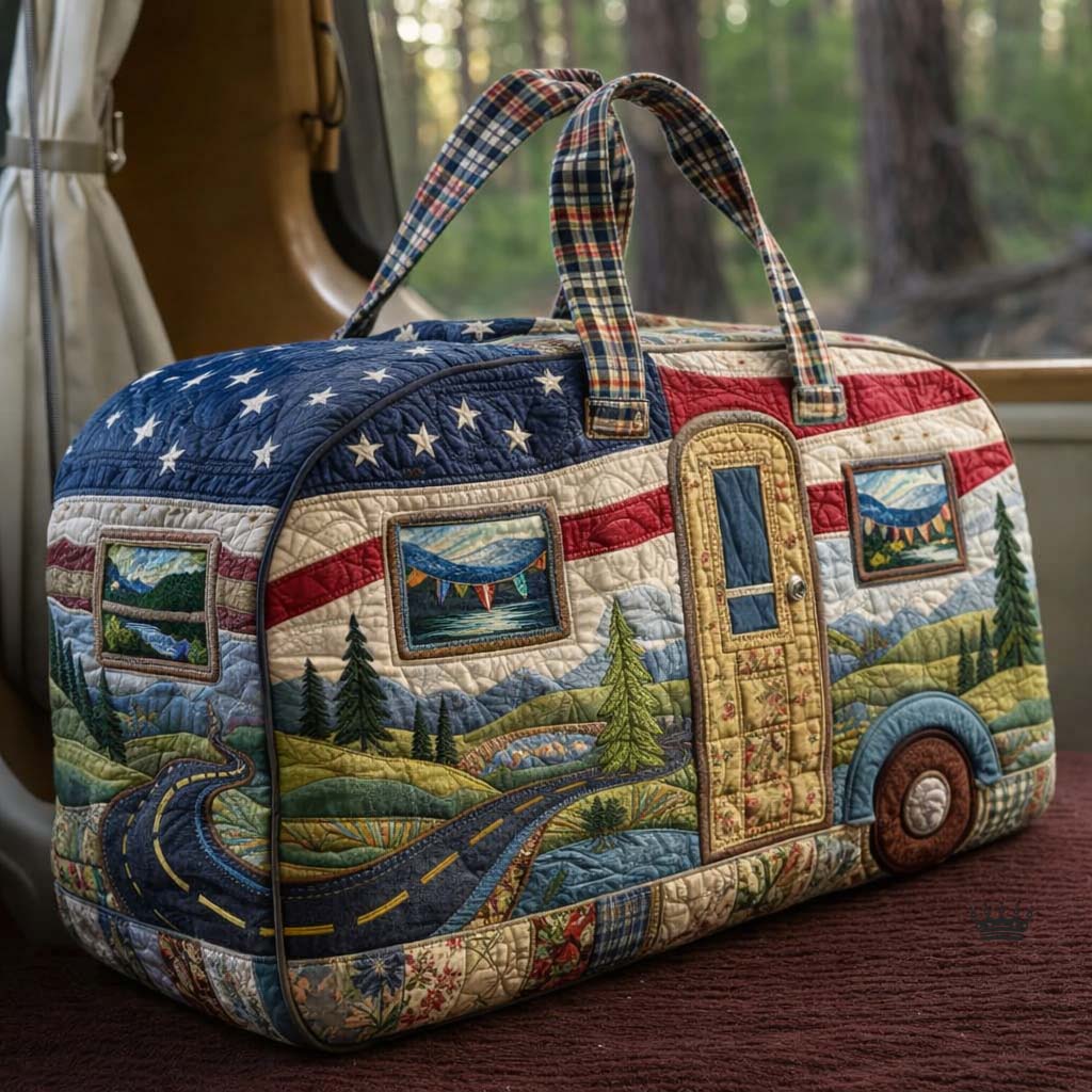 Liberty Heritage Camper Quilted Duffle Bag Patriotic Floral Travel Bag Gifts For Girlfriend - Tradiviet
