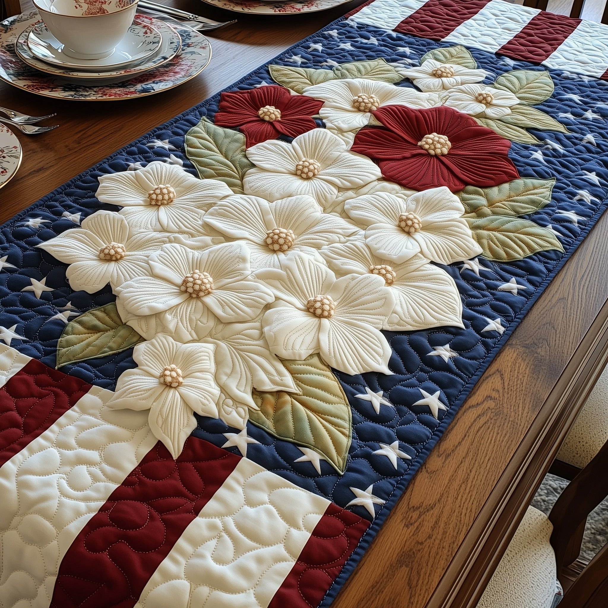 Liberty in Bloom Quilted Table Runner  Floral Runner 4Th Of July Client Gifts