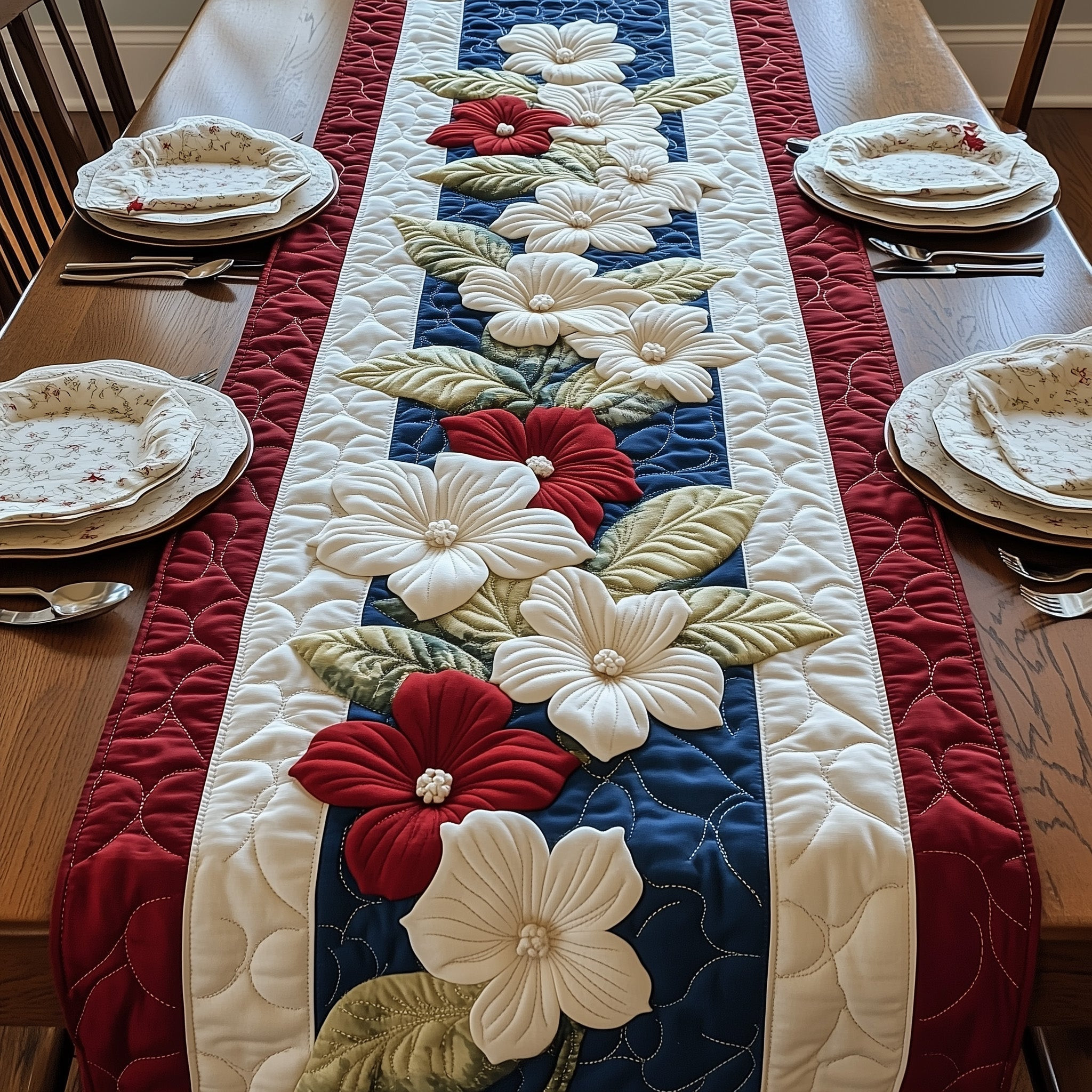 Liberty in Bloom Quilted Table Runner  Floral Runner 4Th Of July Neighbor Gifts