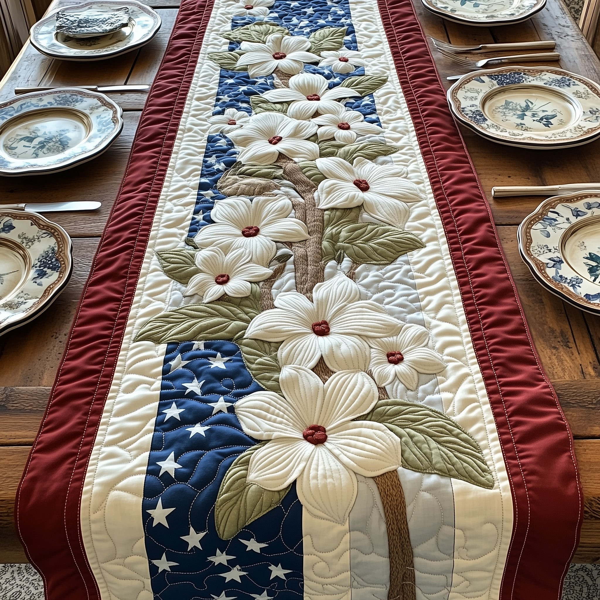 Liberty in Bloom Quilted Table Runner  Holiday Table Runner Best Independence Gift