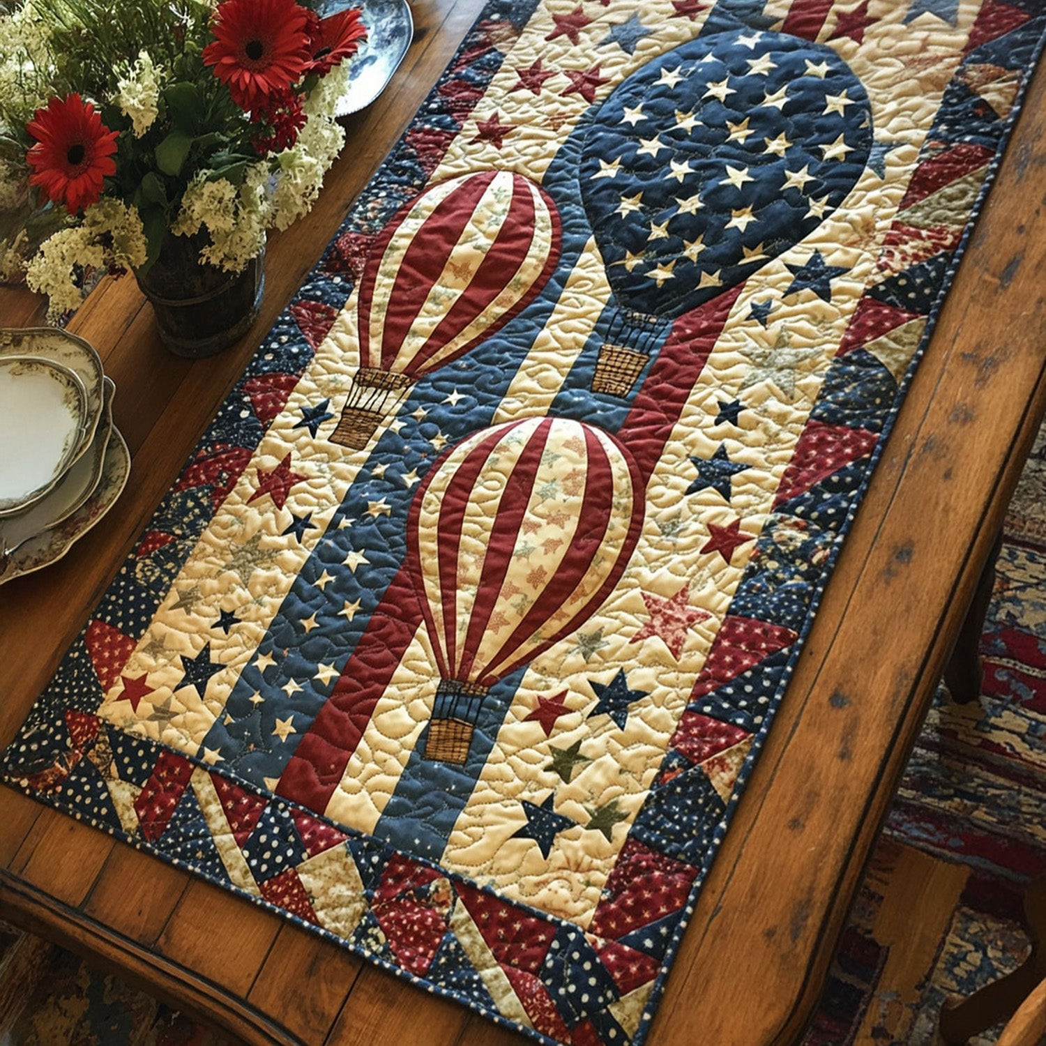 Liberty in the Air Quilted Table Runner  4th Of July Table Runner