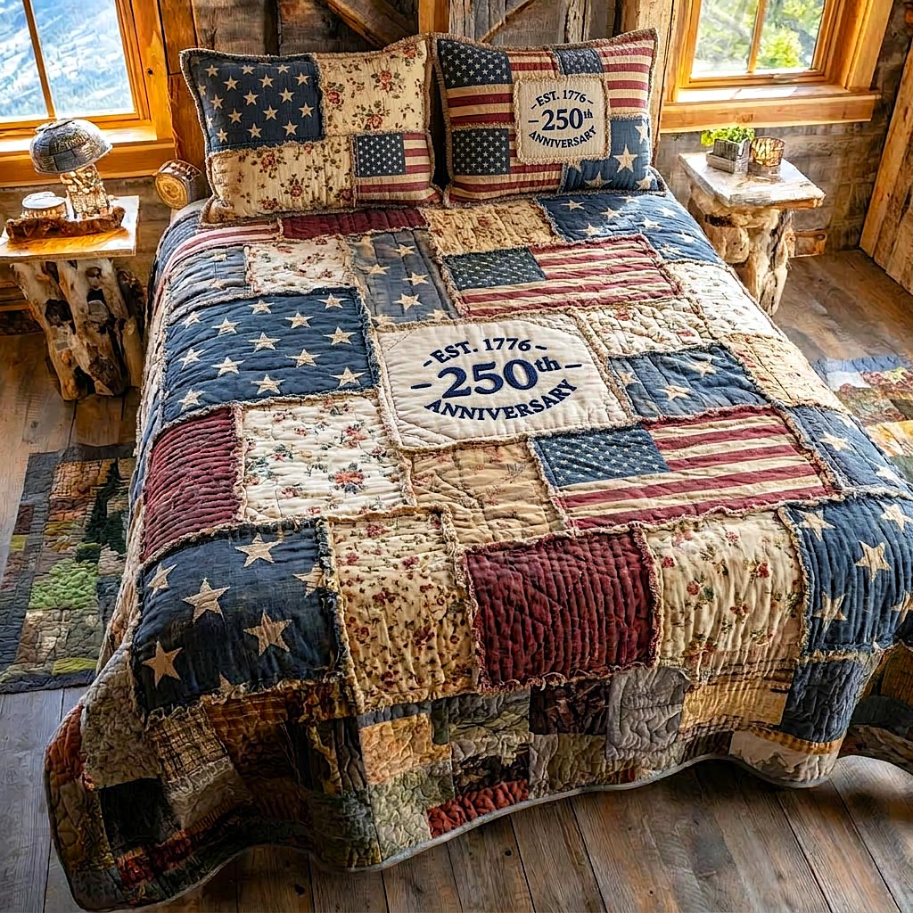 Liberty Quilted Bedding Set American Flag Bed Gift for Daughter - Tradiviet