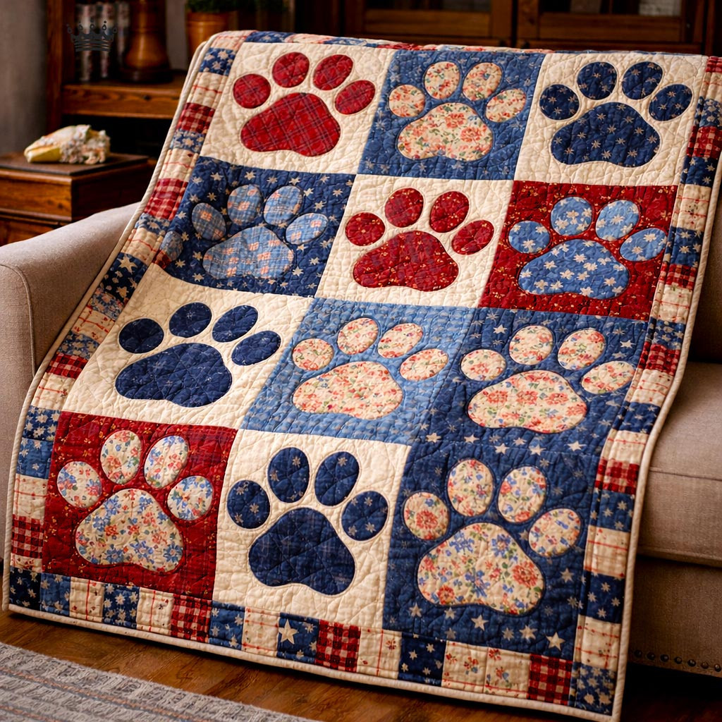 Liberty Stars Quilted Blanket Paw Motif Quilt Patterns Mothers Day Gifts For Wife - Tradiviet