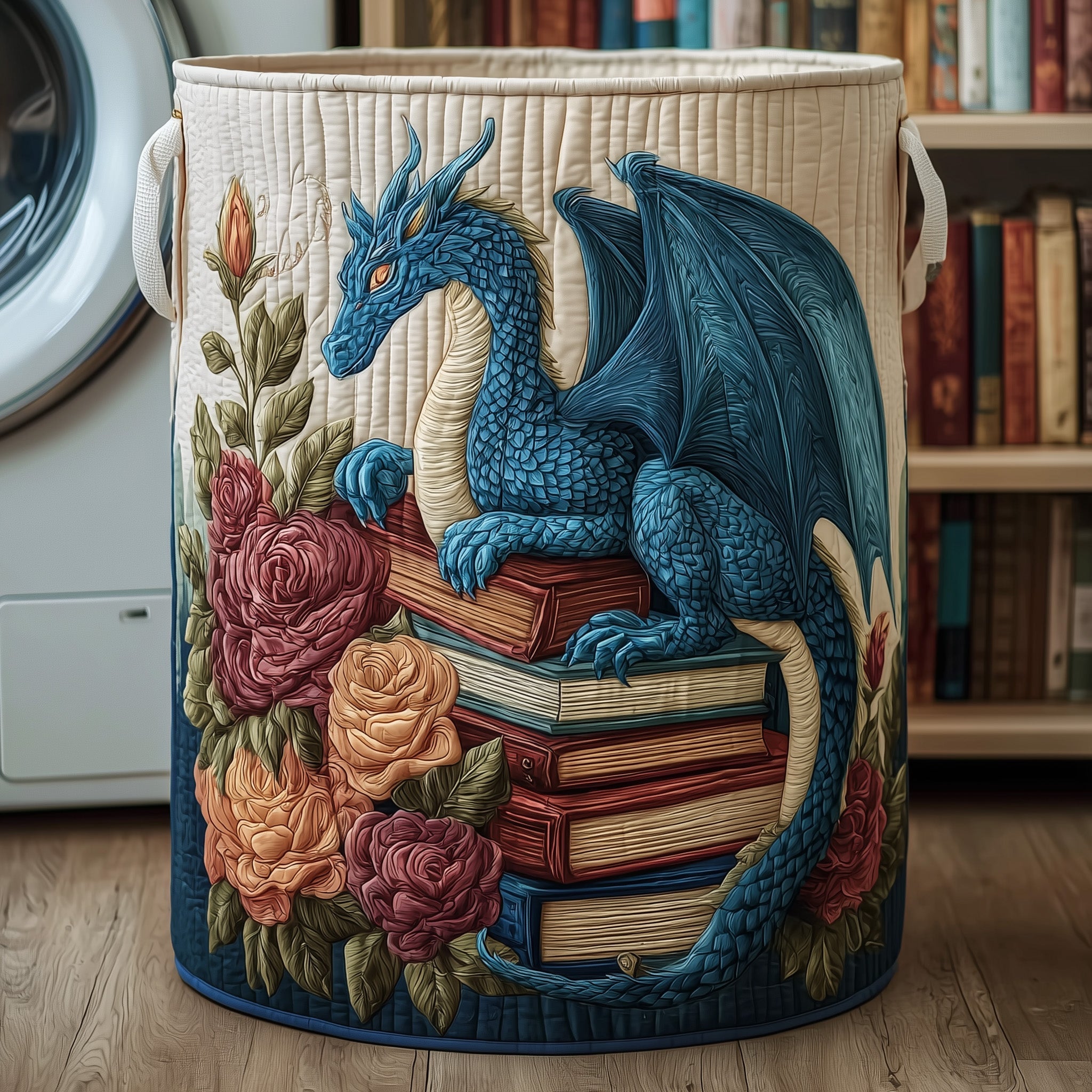 Library Dragon Quilted Laundry Basket Cute Room Decor Father's Day Gift Ideas - Tradiviet