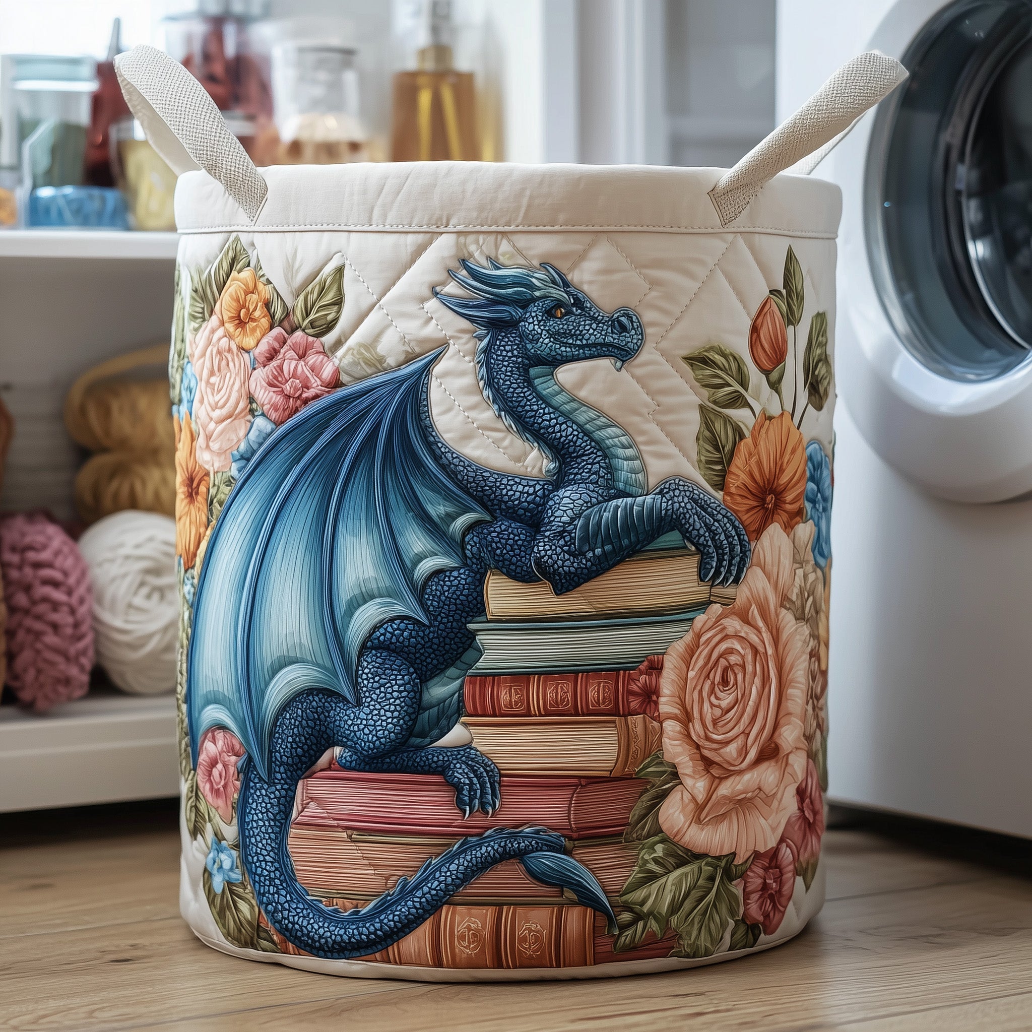 Library Dragon Quilted Laundry Basket Washroom Decor Baskets Best Gifts For Mom - Tradiviet