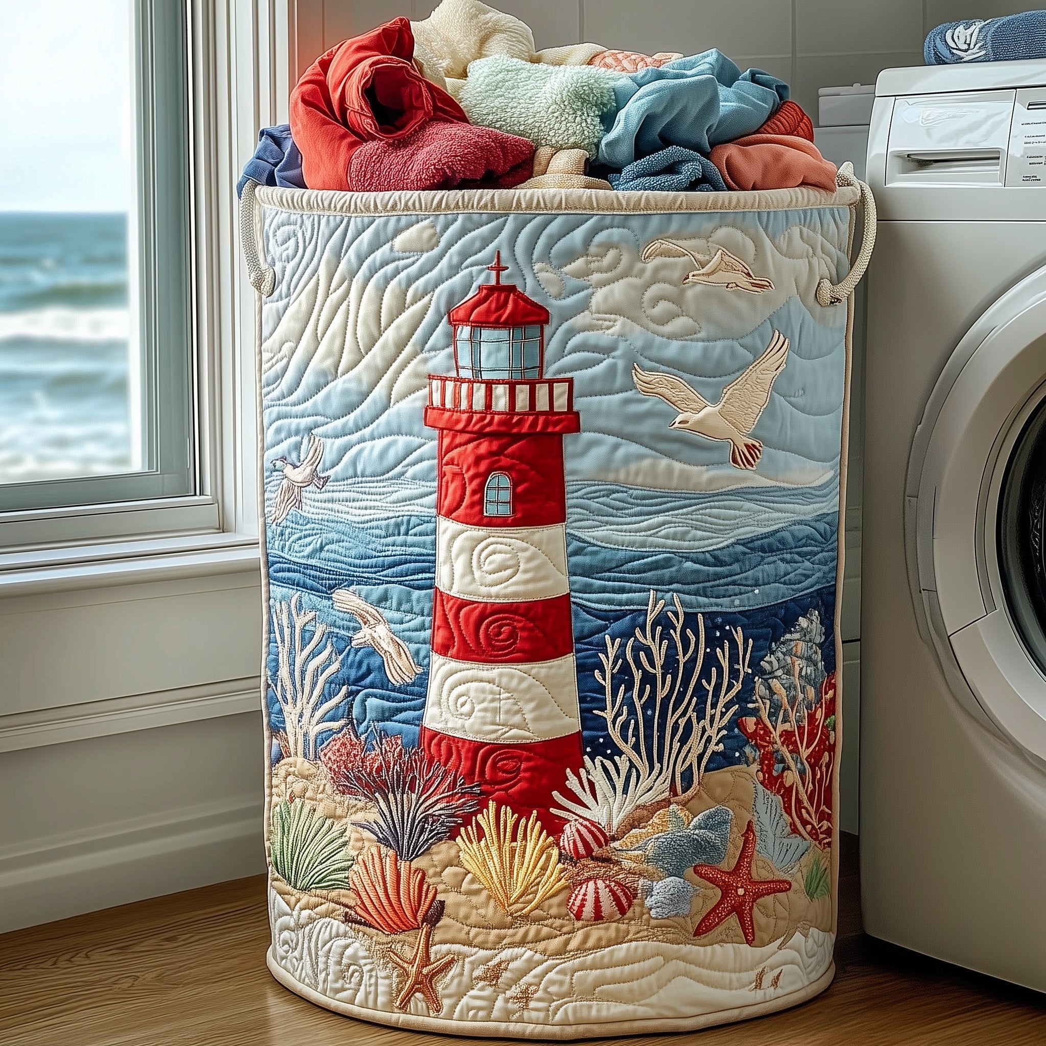 Lighthouse Quilted Laundry Basket Cool Laundry Hamper Gift For Wife - Tradiviet