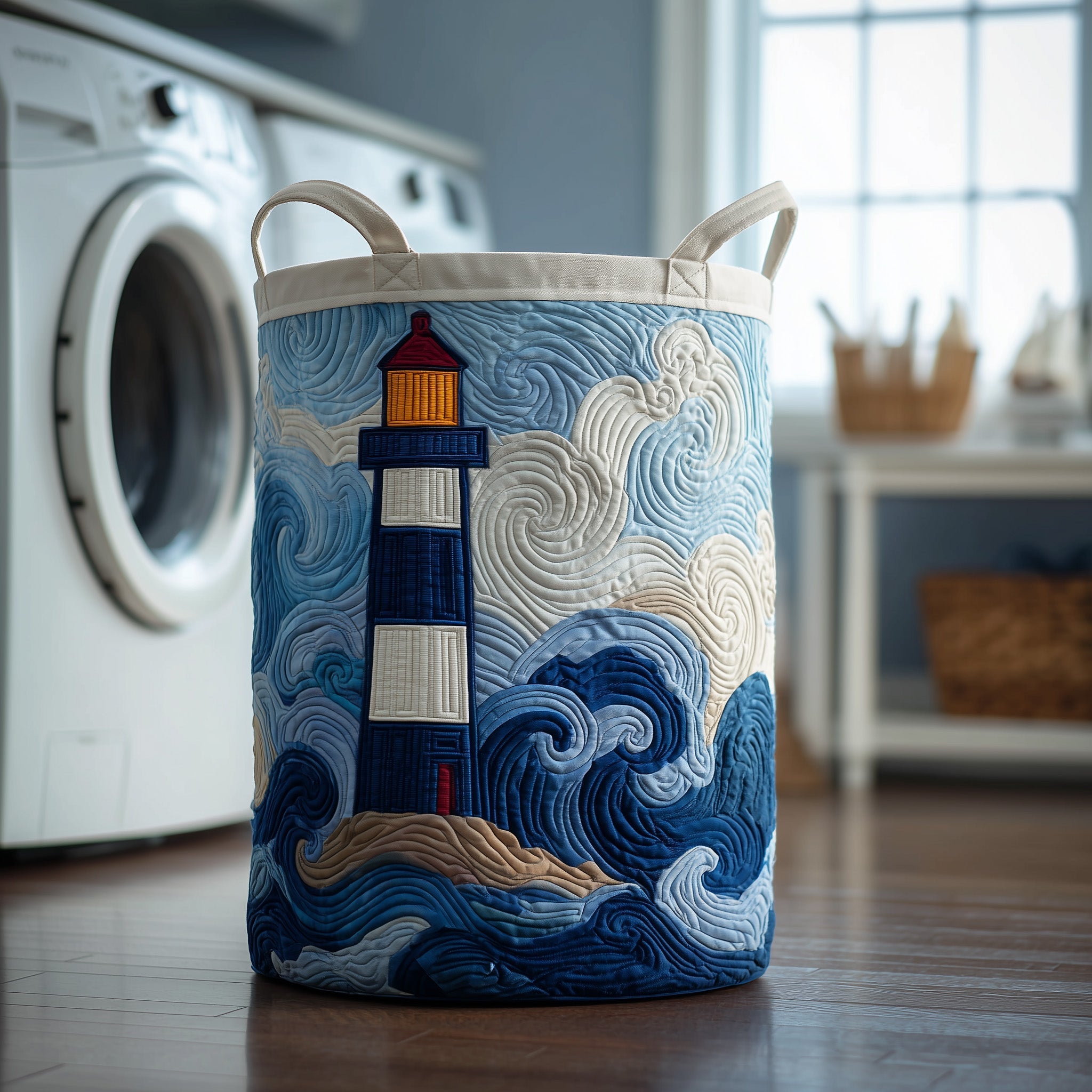 Lighthouse Quilted Laundry Basket Cool Laundry Hamper Presents For Daughter - Tradiviet