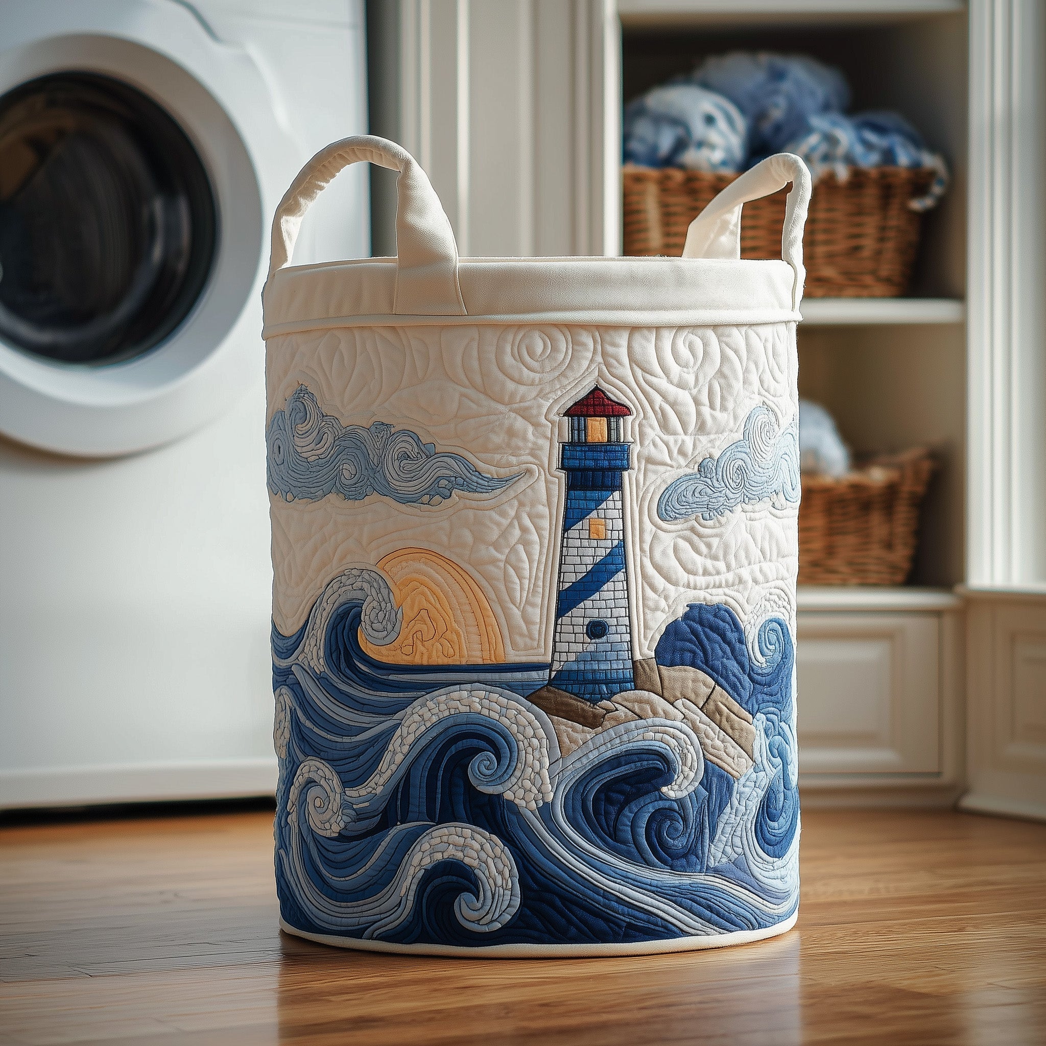 Lighthouse Quilted Laundry Basket Cute Room Decor Happy Fathers Day - Tradiviet