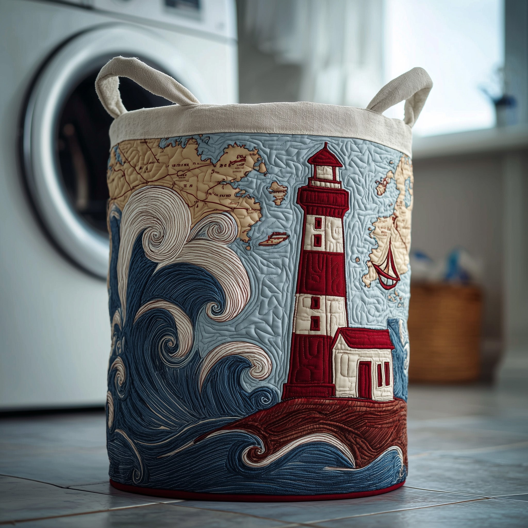 Lighthouse Quilted Laundry Basket Holiday Room Decor Gift Ideas For Sister In Law - Tradiviet