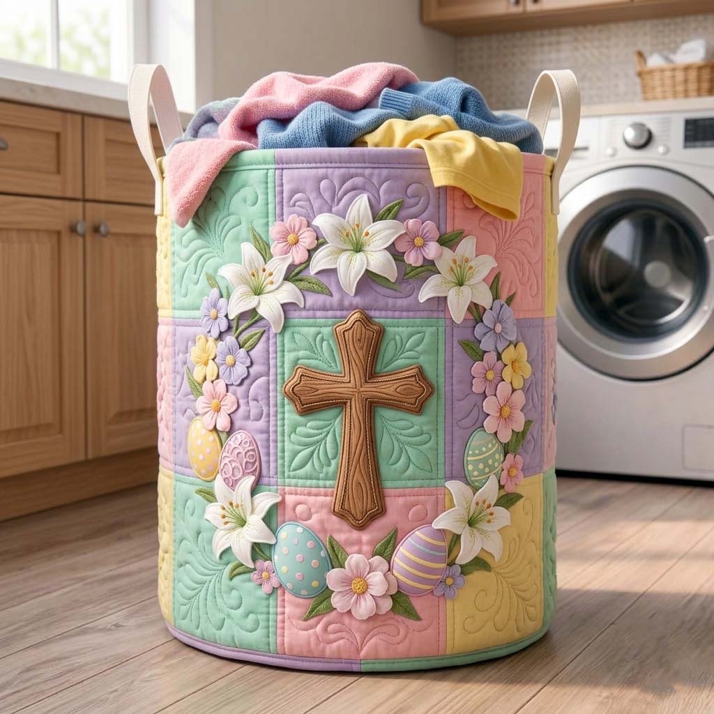 Lily Cross Quilted Laundry Basket Cute Room Decor Gifts For Sister In Law - Tradiviet