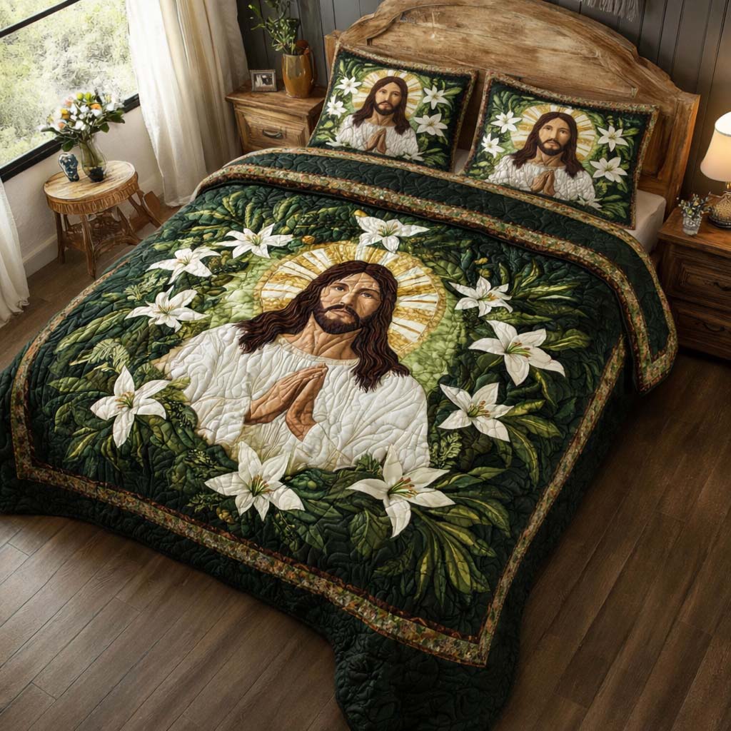Lily Halo Quilted Bedding Set Holiday Home Decor Ideas Gift For Elegant Ambiance - Tradiviet