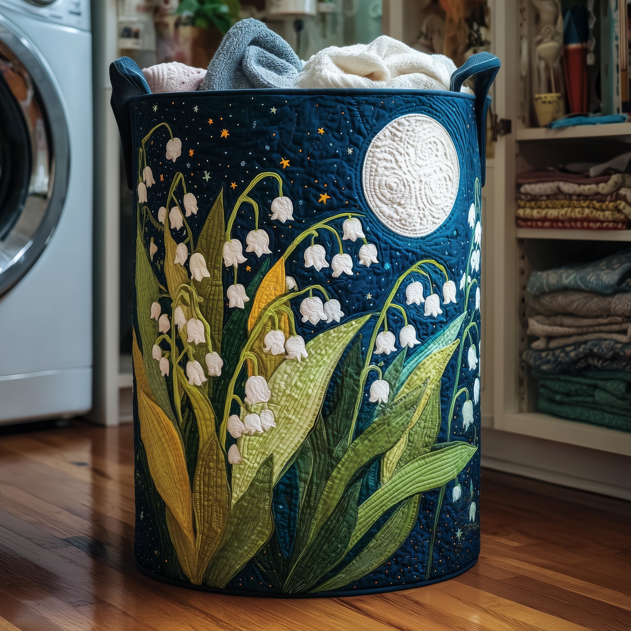 Lily of the Valley Quilted Laundry Basket Cute Baskets Gift For Wife - Tradiviet