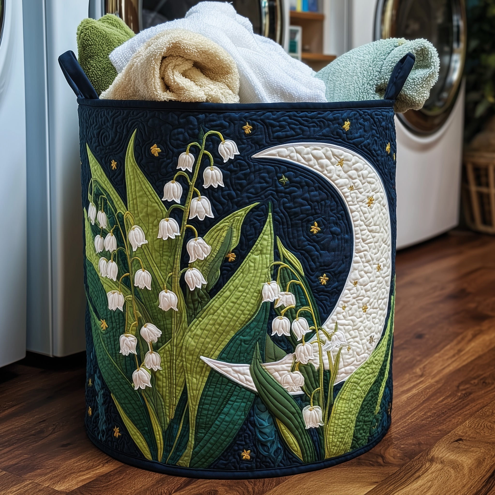 Lily of the Valley Quilted Laundry Basket Washroom Decor Basket Gifts For Your Sister In Law - Tradiviet