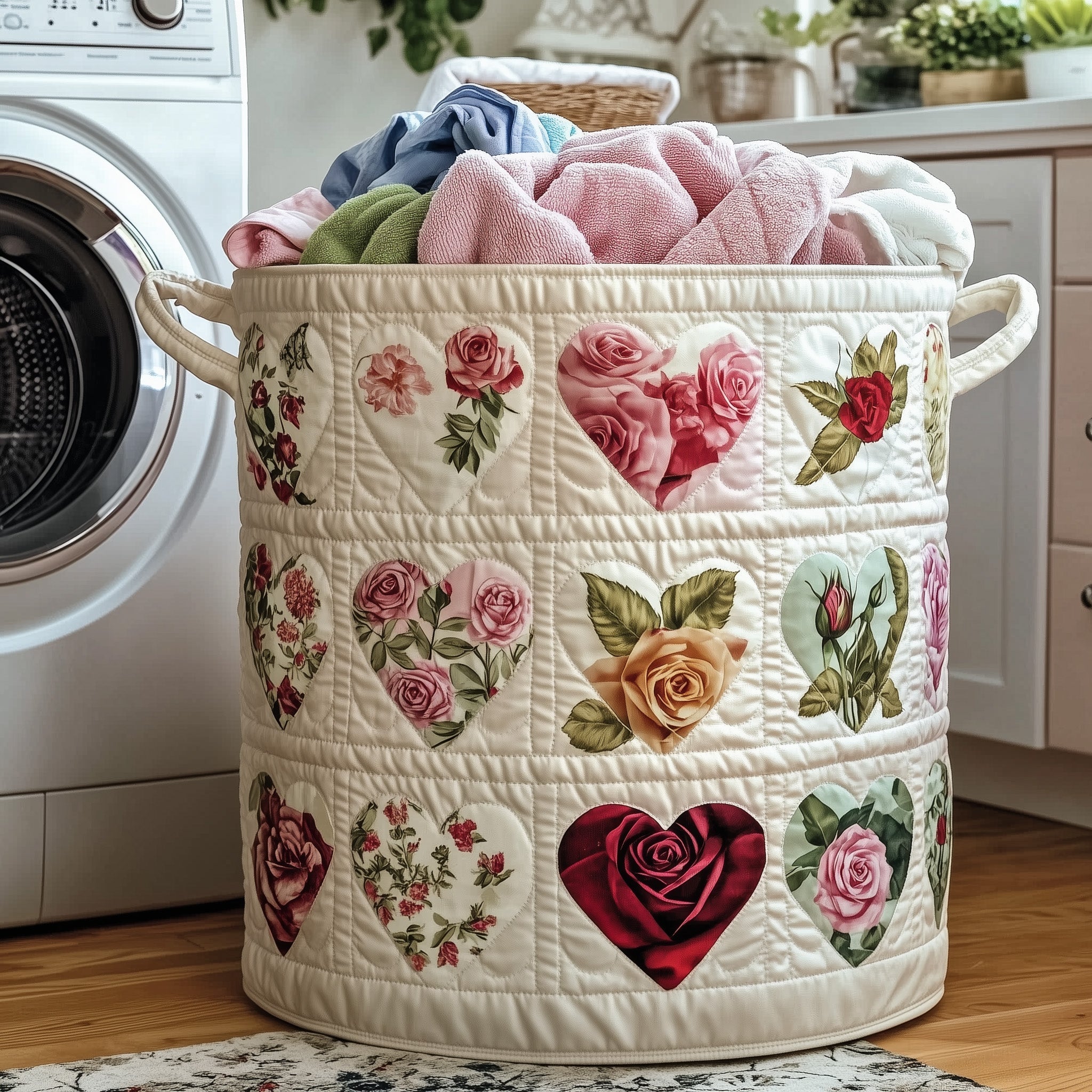 Loads of Love Quilted Laundry Basket Aesthetic Storage Baskets Best Gifts For Mom - Tradiviet