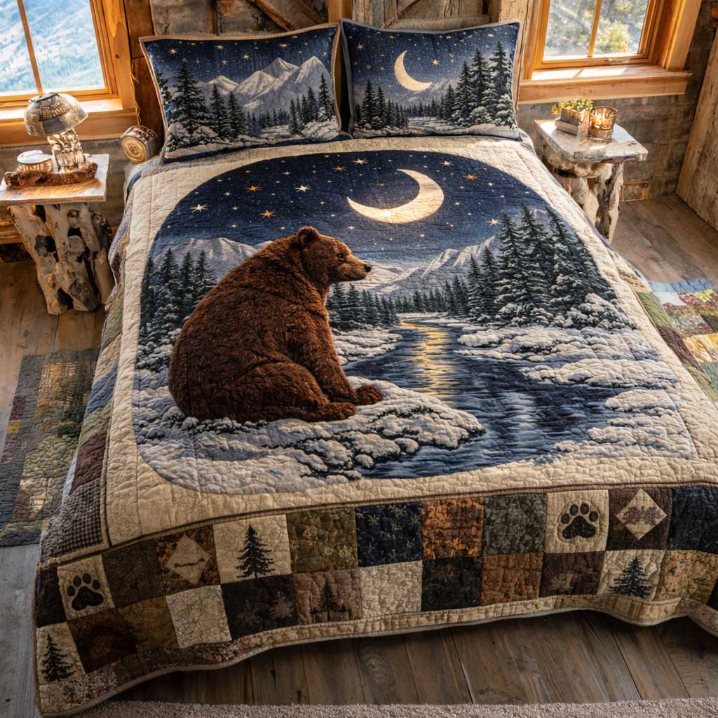 Lodge Bear Quilted Bedding Set Holiday Bedroom Decor Cute Bear Gift Ideas - Tradiviet