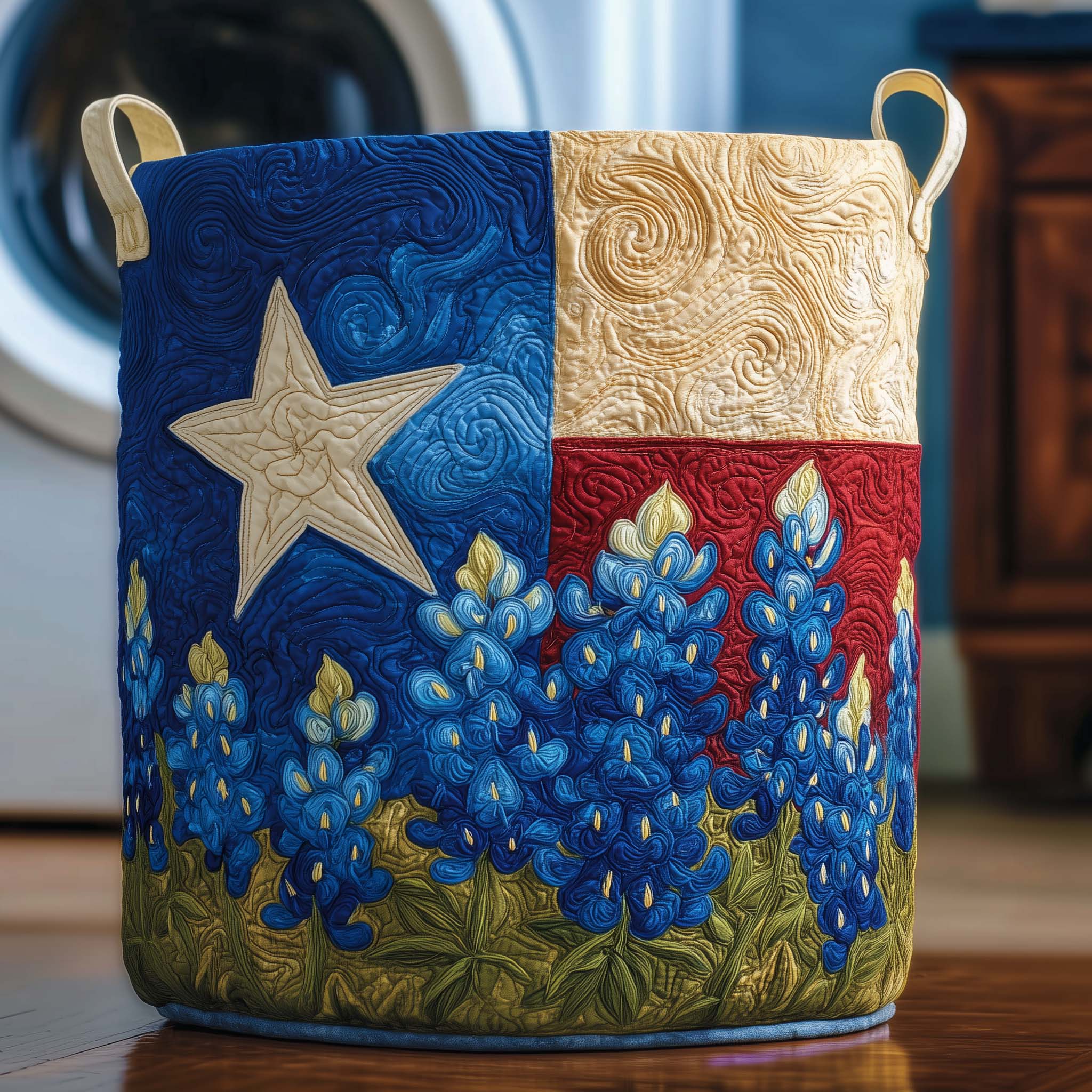 Lone Bluebonnet Quilted Laundry Basket Holiday Room Decor Happy Mother's Day - Tradiviet
