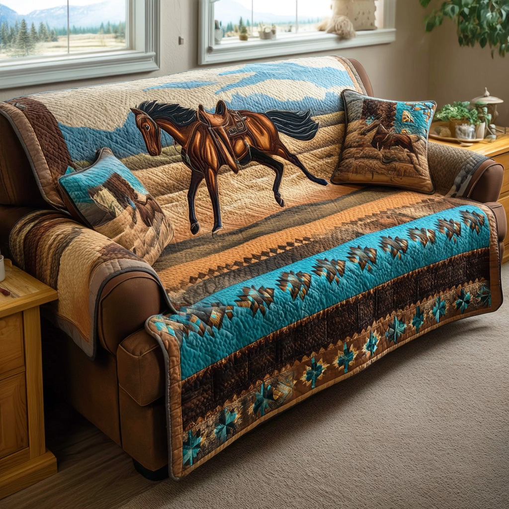 Lone Stallion Quilted Sofa Cover Horse Stallion Pattern Rustic Decor
