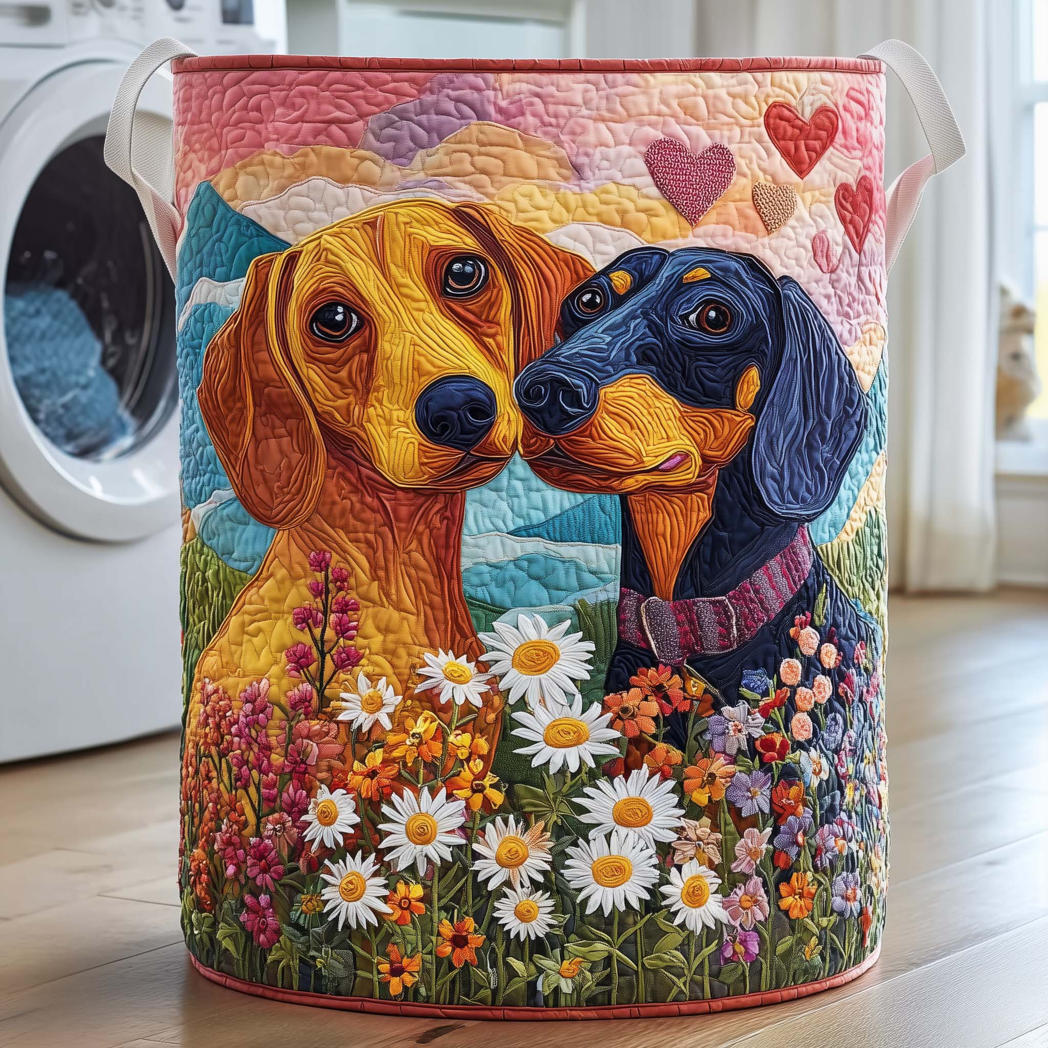 Love Dachshunds Quilted Laundry Basket Cute Room Decor Gift For Grandma - Tradiviet