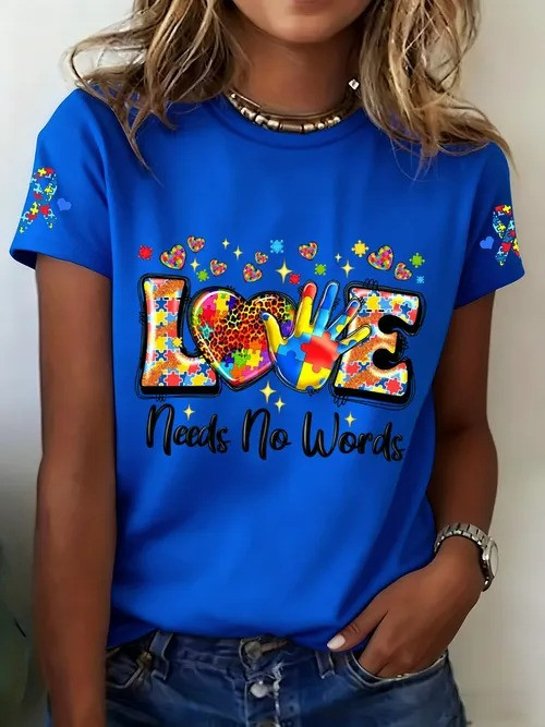 Love Needs No Words T-Shirt Colorful Autism Awareness Clothing Gift For Support Acceptance - Tradiviet