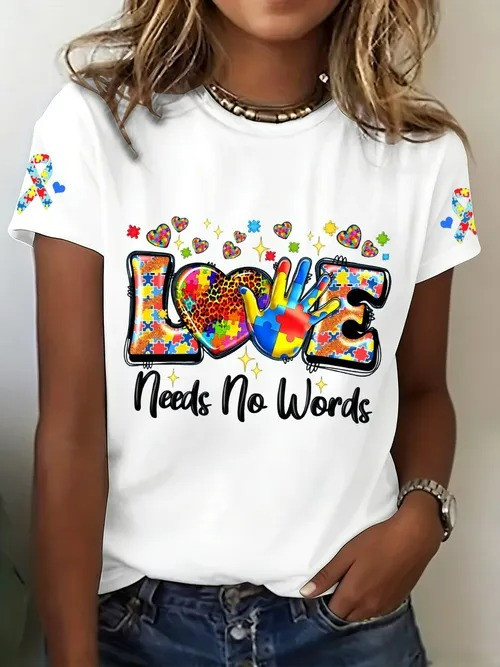 Love Needs No Words T-Shirt Colorful Autism Awareness Clothing Gift For Support Acceptance - Tradiviet - Image 4