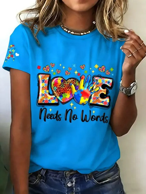 Love Needs No Words T-Shirt Colorful Autism Awareness Clothing Gift For Support Acceptance - Tradiviet - Image 2