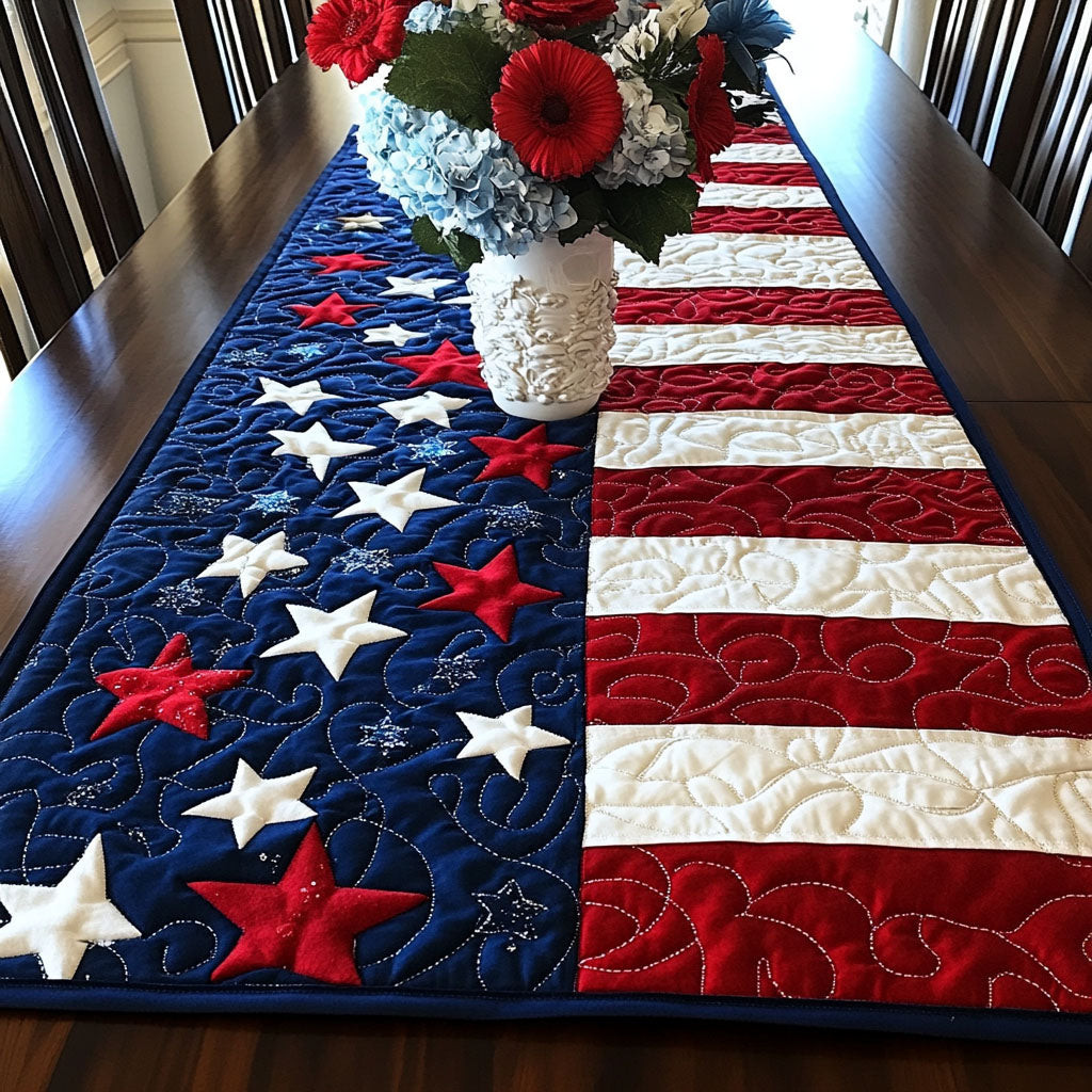 Loyal Hearts Quilted Table Runner  Dining Table Runner 4Th Of July Employee Gifts