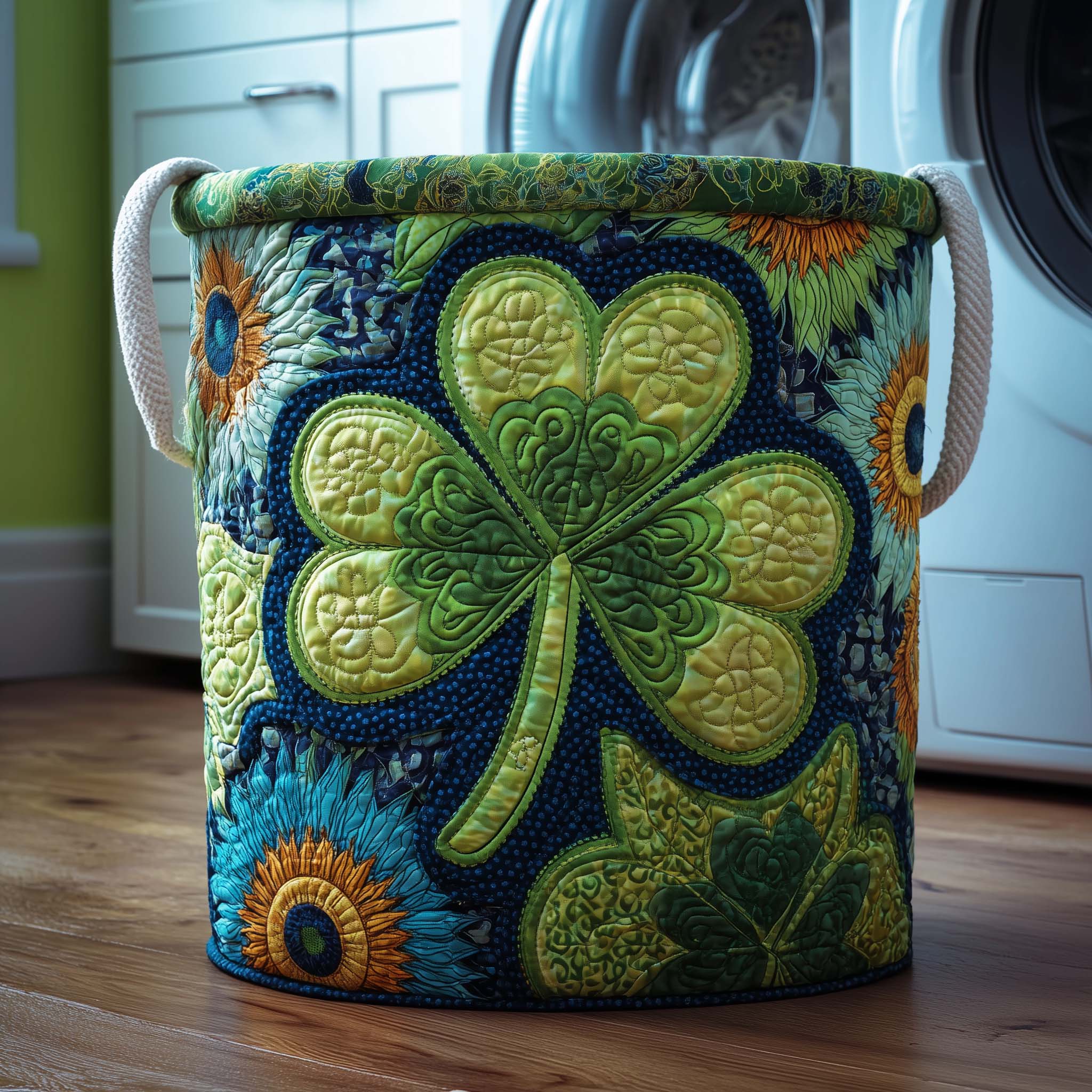 Lucky Bloom Quilted Laundry Basket Aesthetic Storage Baskets Gift Ideas For Dad - Tradiviet
