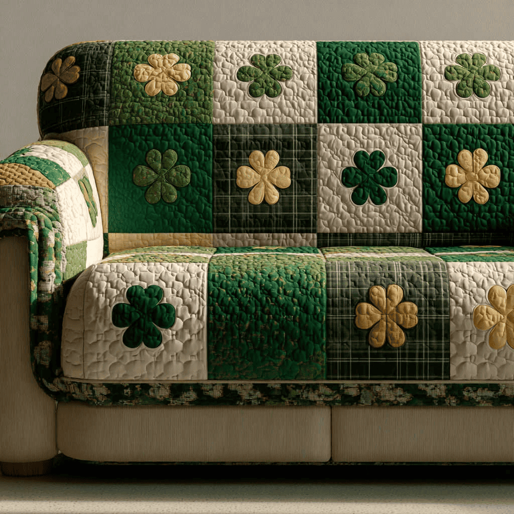 Lucky Clover Quilted Sofa Cover Celtic Shamrock Couch Covers Decor