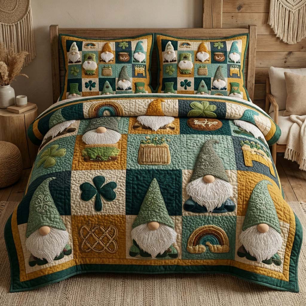 Lucky Gnomes Quilted Bedding Set Bedroom Decorations Funny Gnome Gifts - Tradiviet